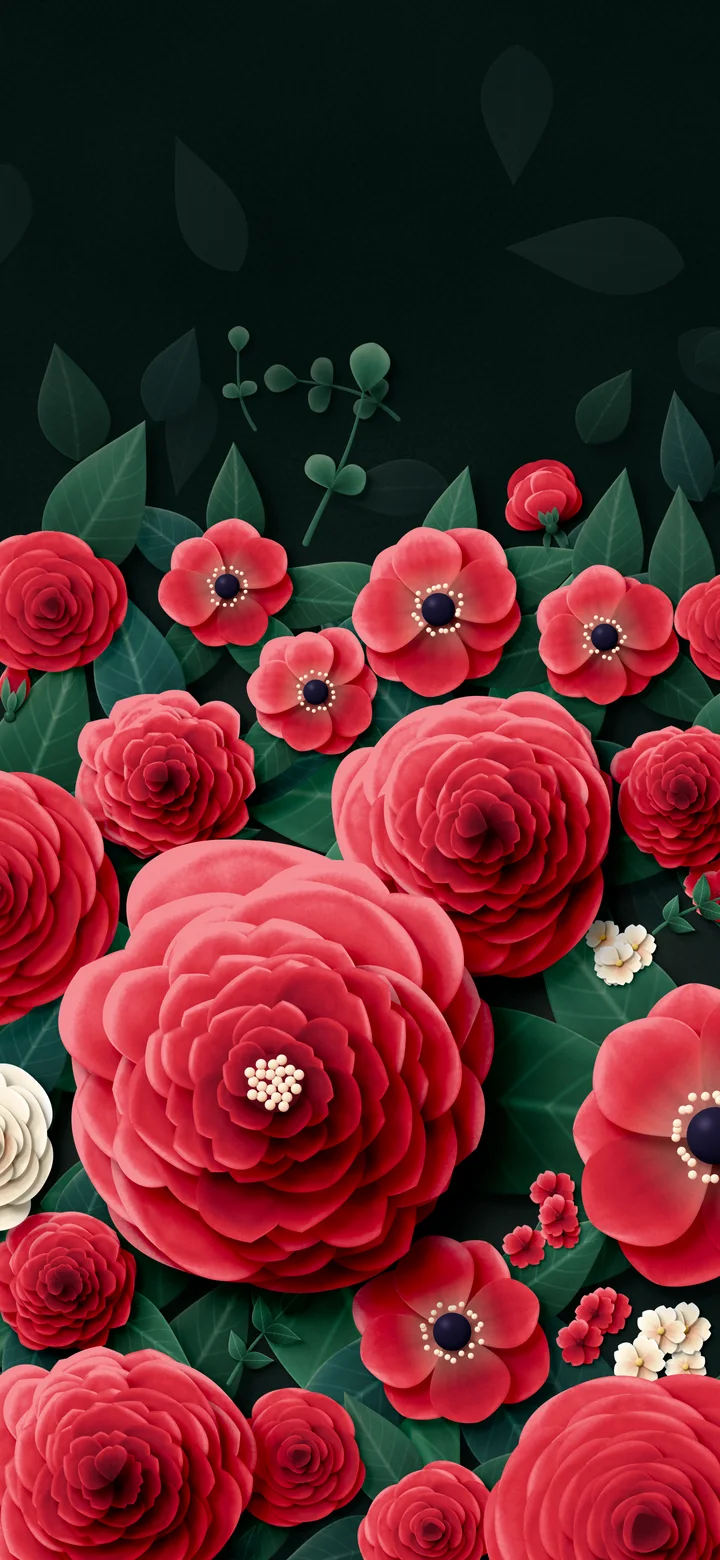 Red Paper Flower Garden wallpaper for iPhone and Android