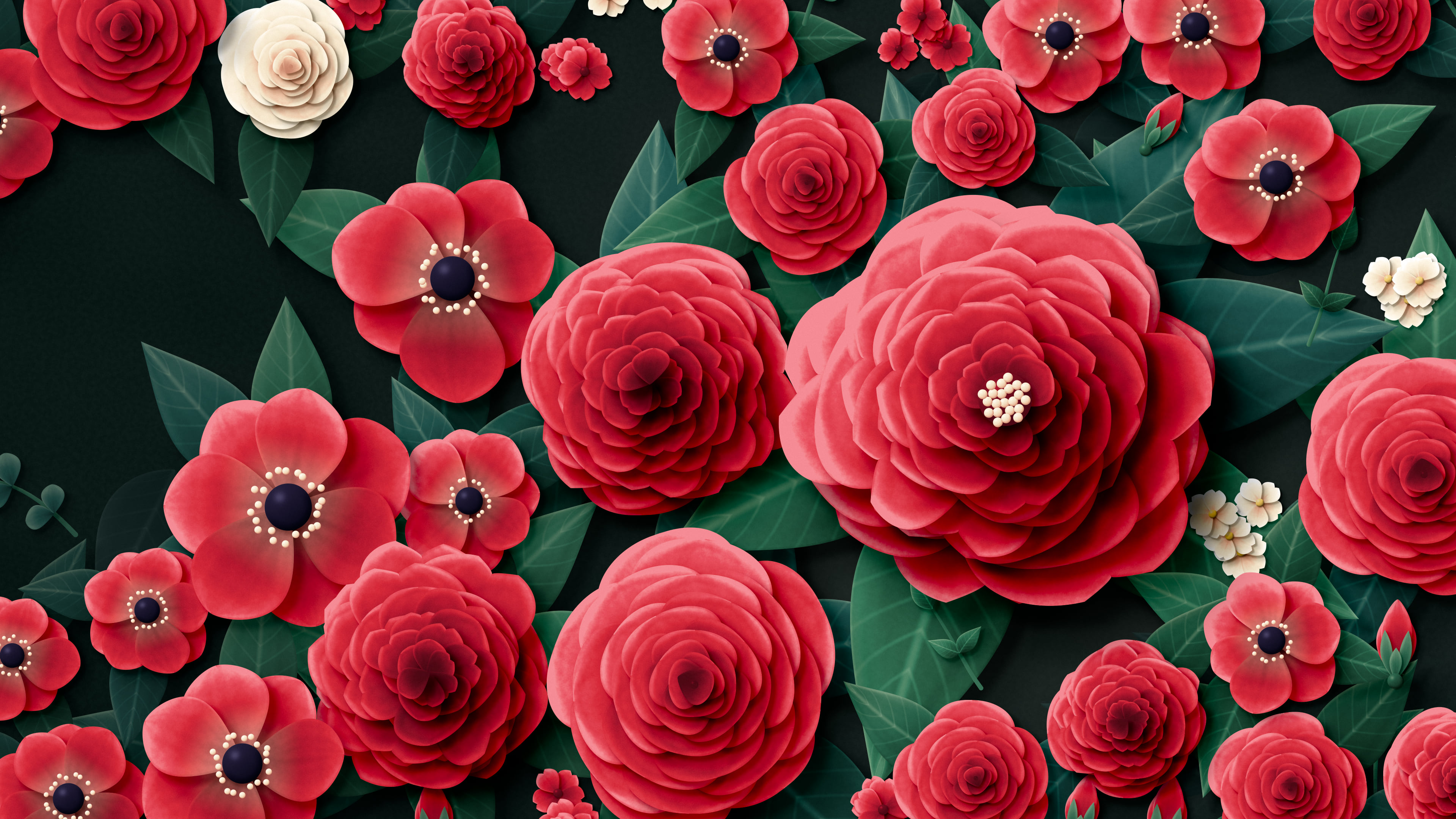 Red Paper Flower Garden desktop wallpaper in 4K