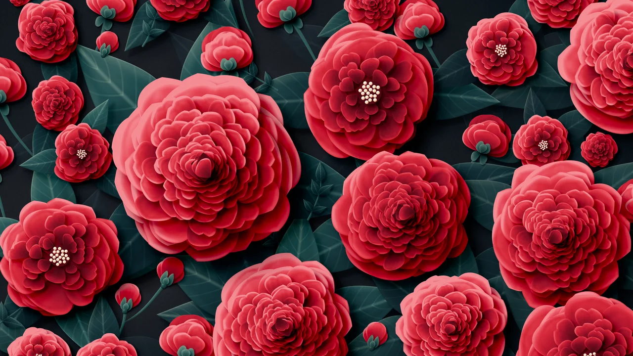 Red Paper Peonies desktop wallpaper in 4K