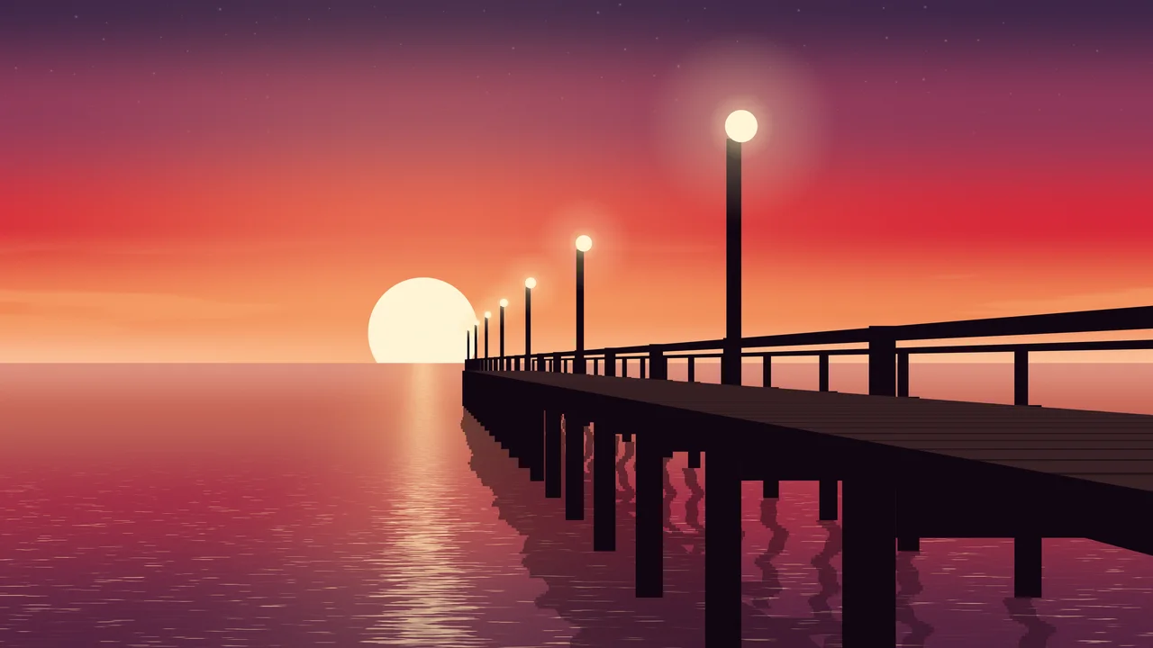 Red Pier Sunset desktop wallpaper in 4K