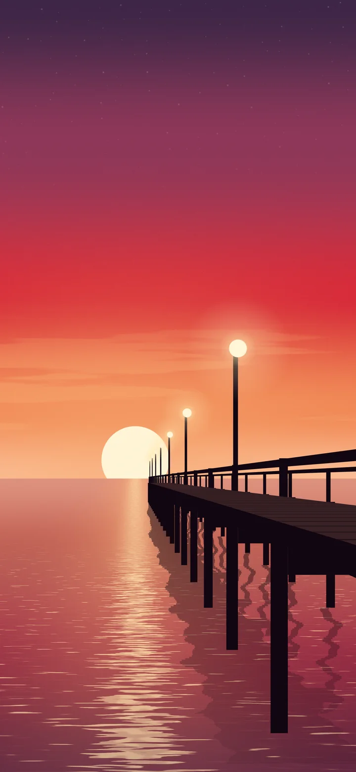 Red Pier Sunset wallpaper for iPhone and Android