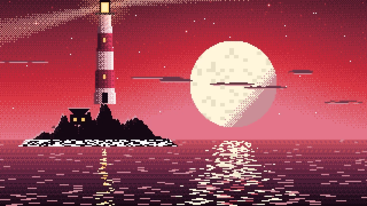 Red Pixel Art Lighthouse desktop wallpaper in 4K