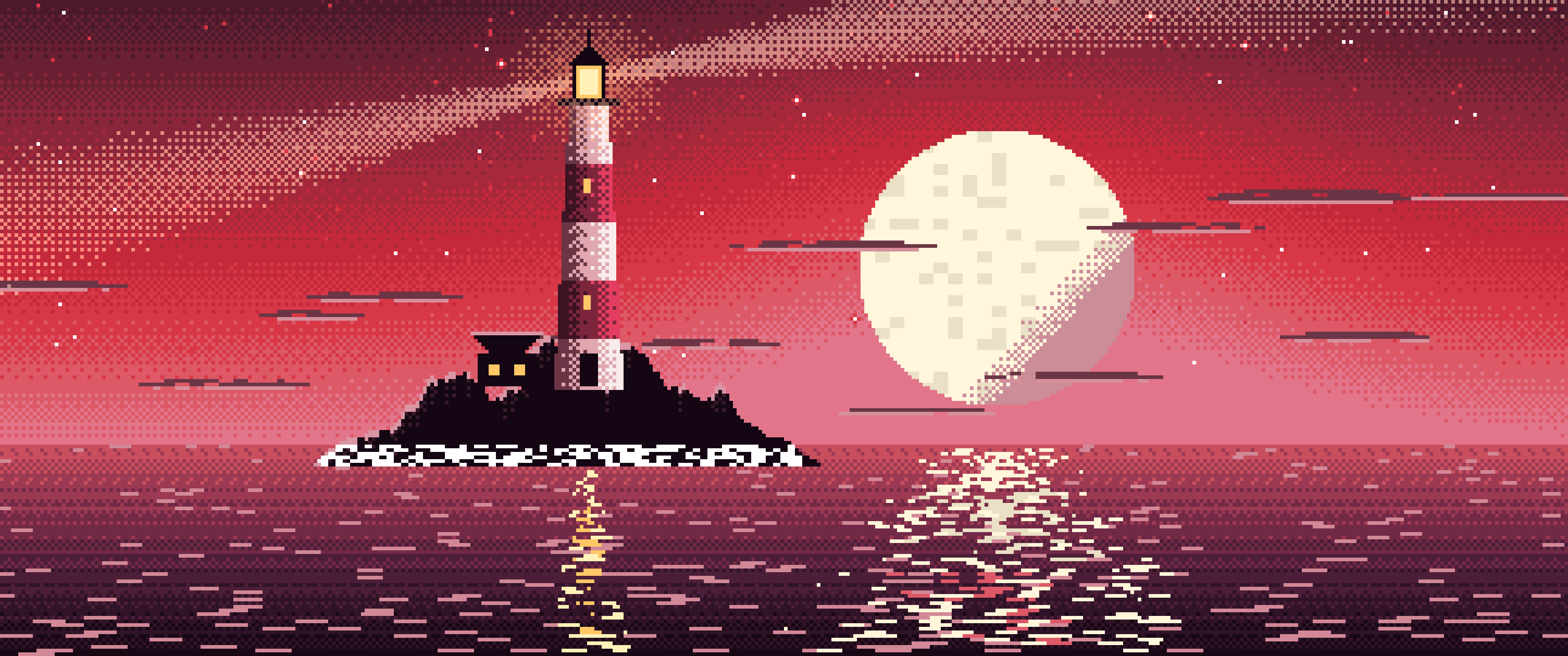 Red Pixel Art Lighthouse ultrawide wallpaper, 3440 × 1440