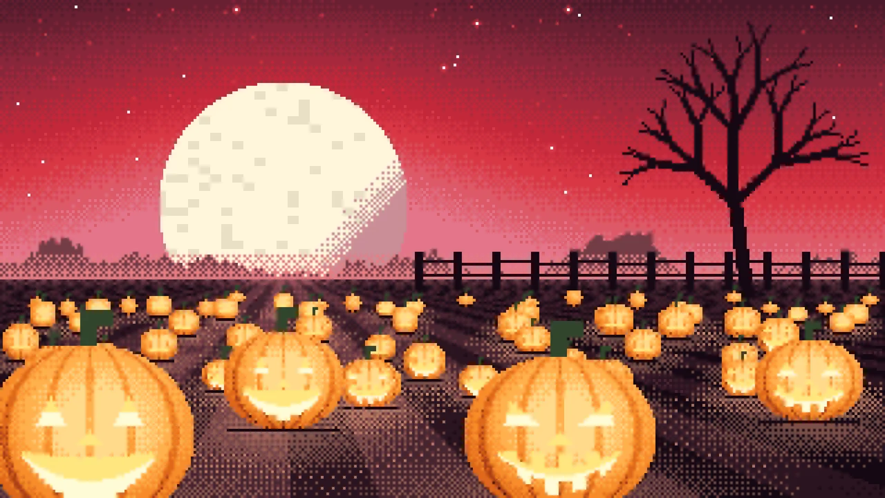 Red Pixel Art Pumpkin Patch desktop wallpaper in 4K