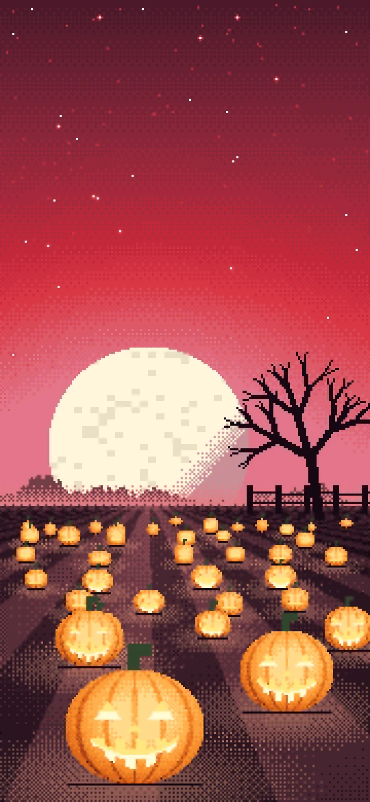 Red Pixel Art Pumpkin Patch wallpaper for iPhone and Android
