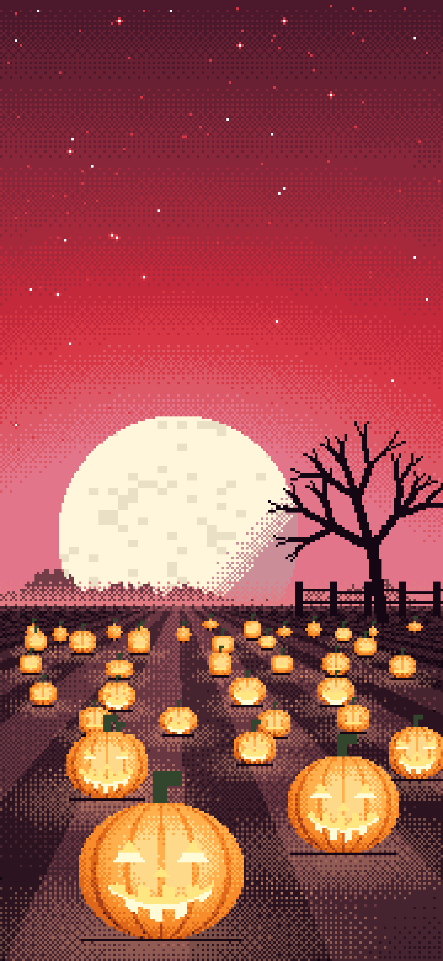 Red Pixel Art Pumpkin Patch wallpaper for iPhone and Android