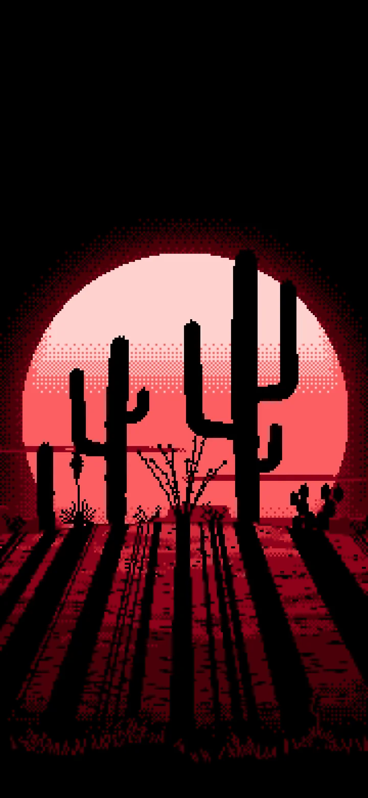 Red Pixel Art Saguaro Cactus Desert wallpaper for iPhone and Android
