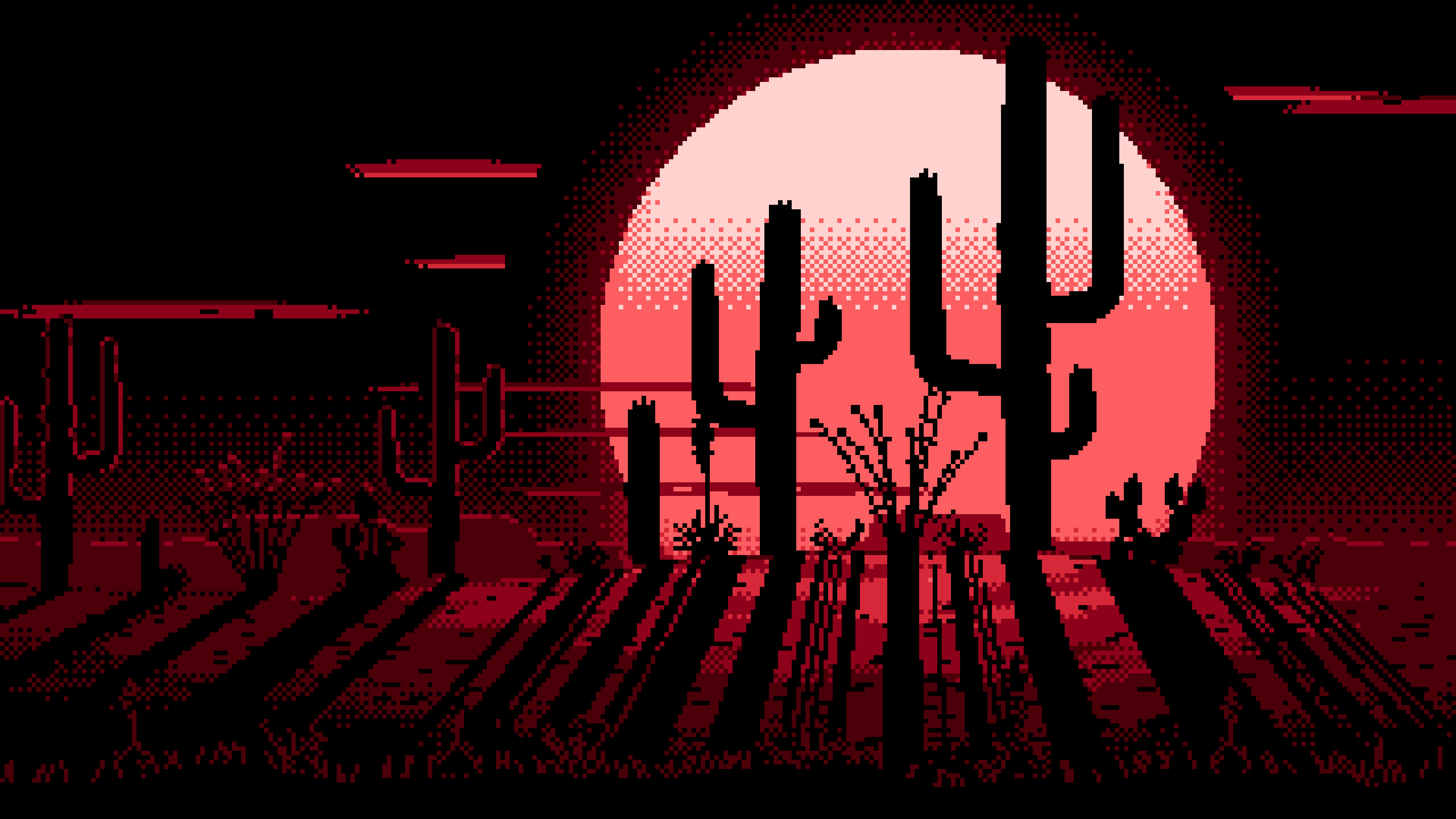 Red Pixel Art Saguaro Cactus Desert desktop wallpaper in 4K