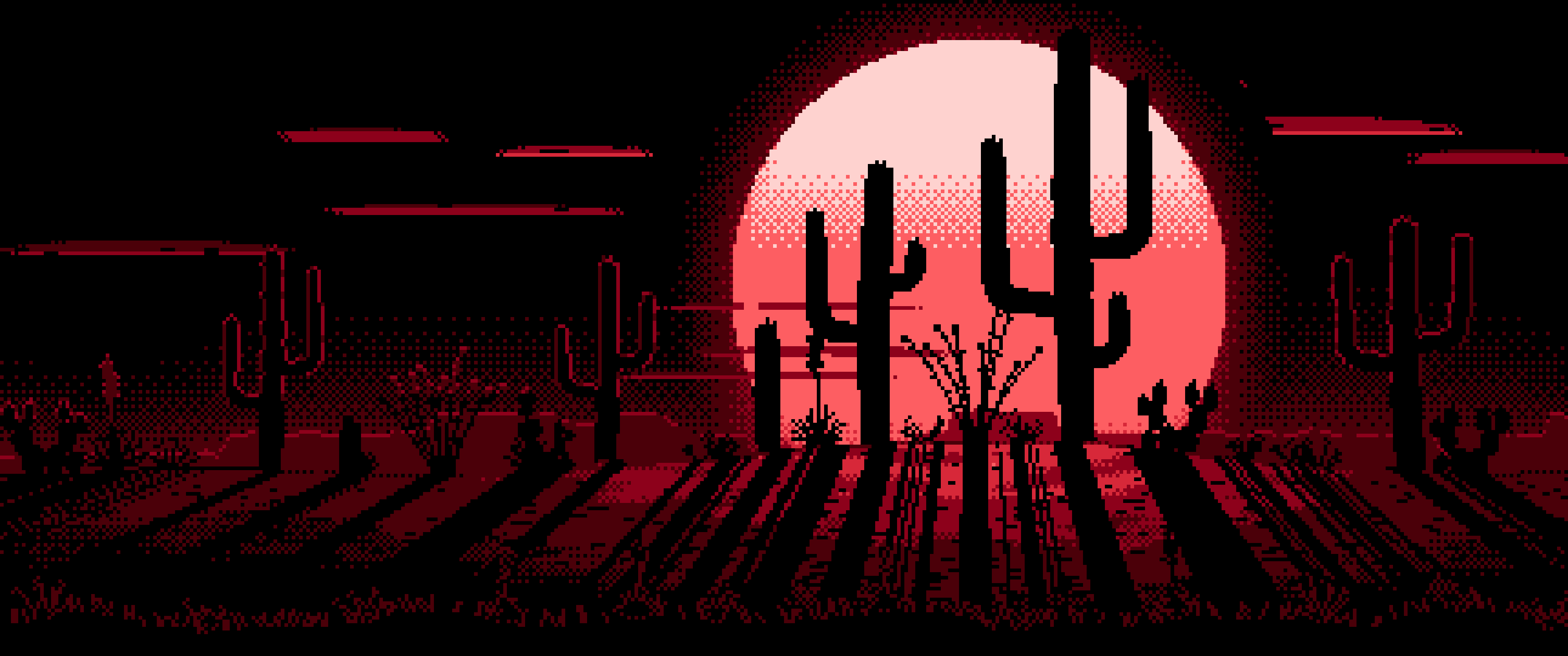 Red Pixel Art Saguaro Cactus Desert ultrawide wallpaper, 3440 × 1440