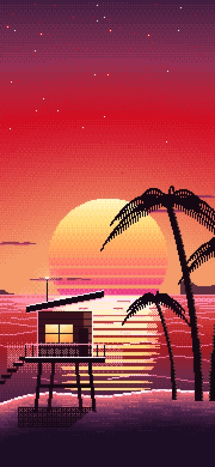 Red Pixel Art Synthwave Beach wallpaper for iPhone and Android