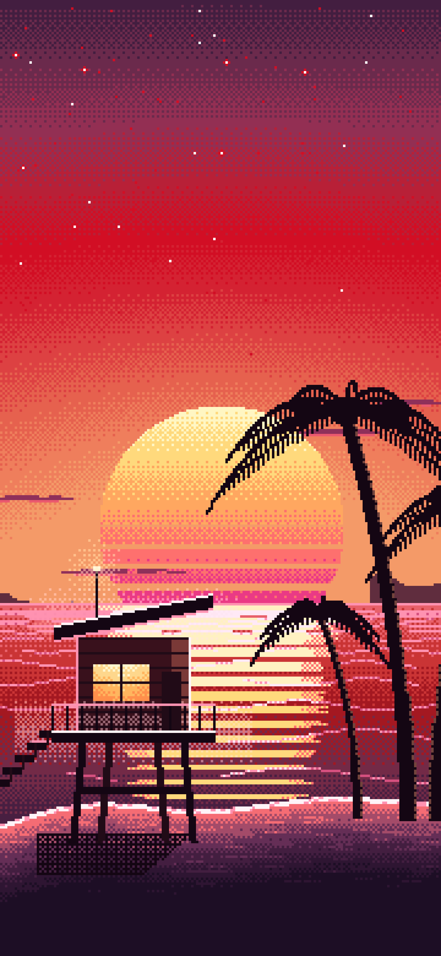 Red Pixel Art Synthwave Beach wallpaper for iPhone and Android