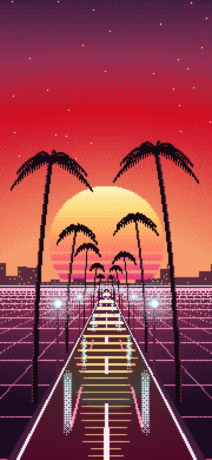 Red Pixel Art Synthwave Palm Boulevard wallpaper for iPhone and Android