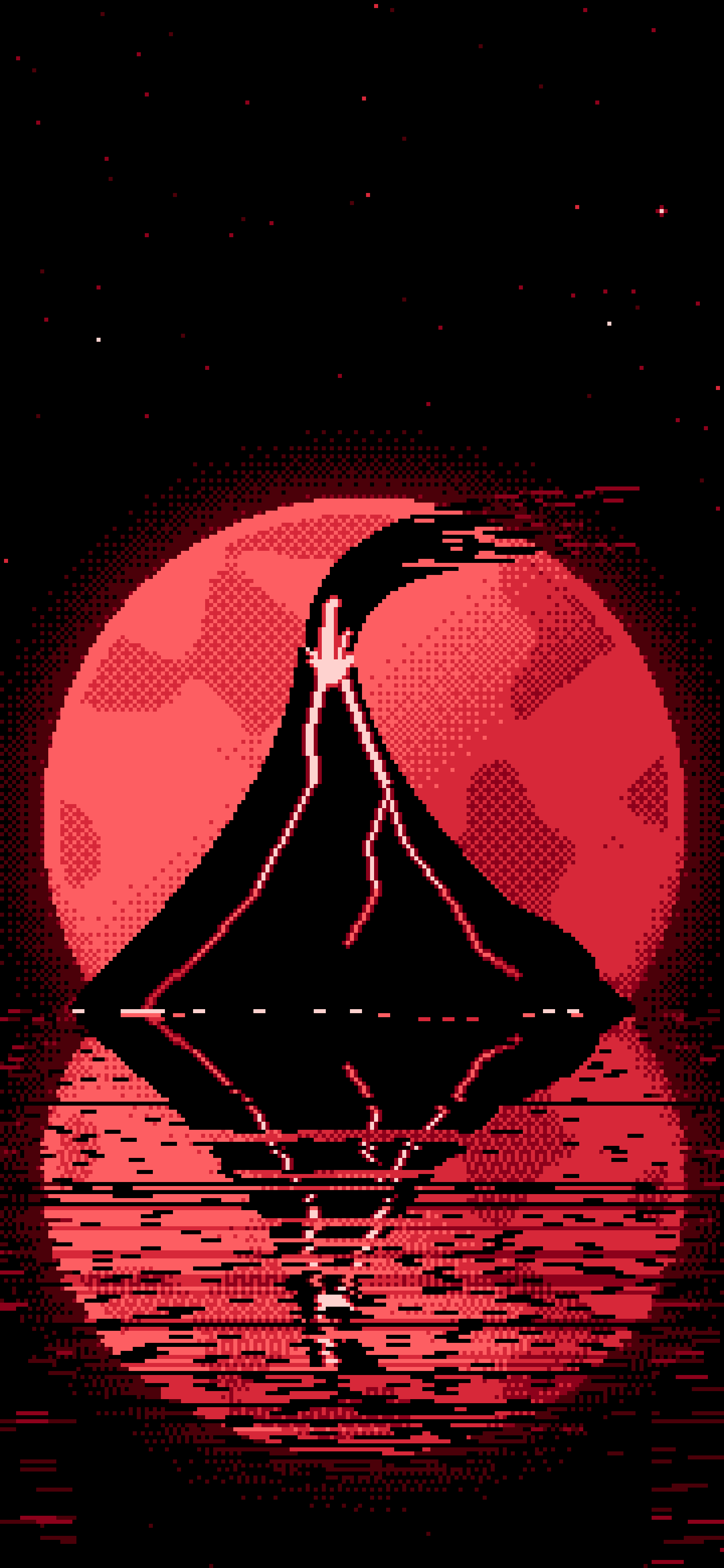 Red Pixel Art Volcano and Full Moon wallpaper for iPhone and Android
