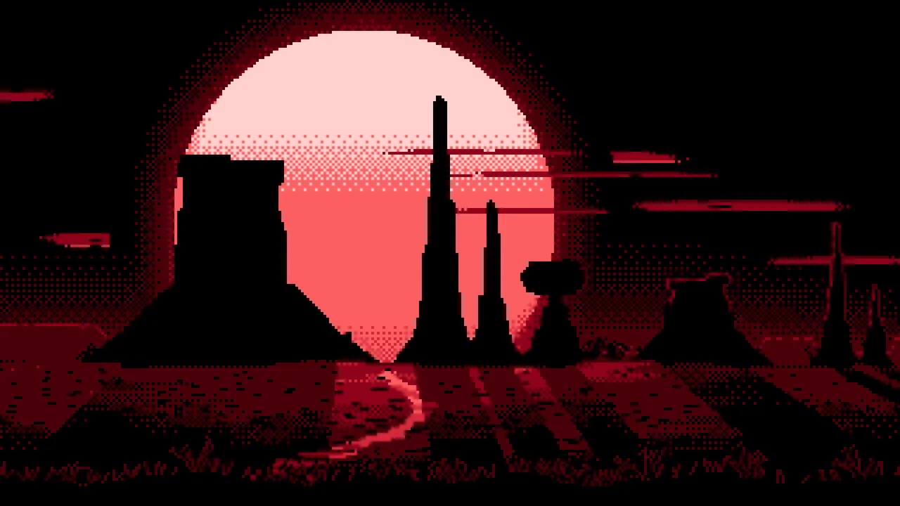 Red Pixel Art Western Desert Buttes desktop wallpaper in 4K