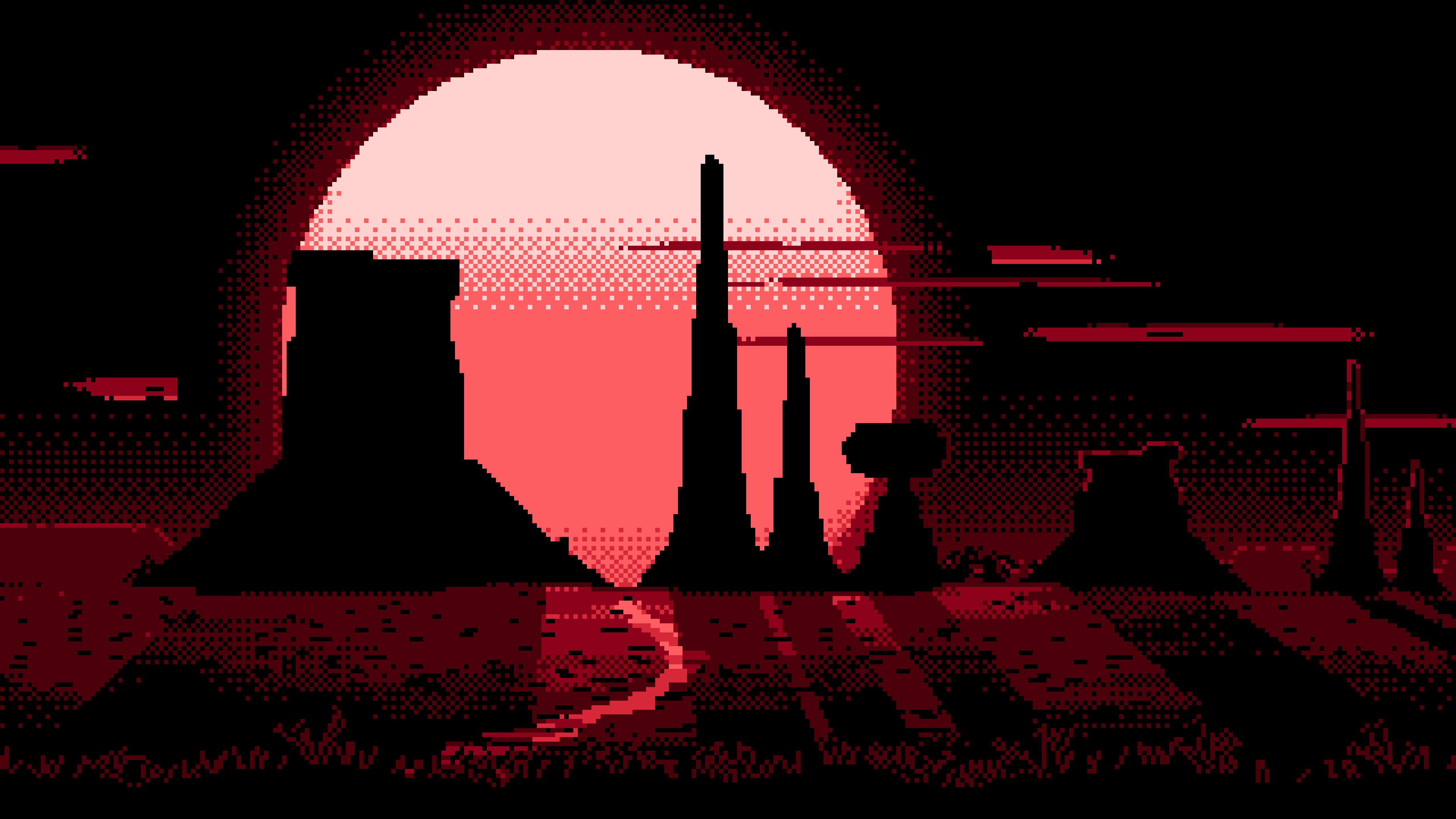 Red Pixel Art Western Desert Buttes desktop wallpaper in 4K