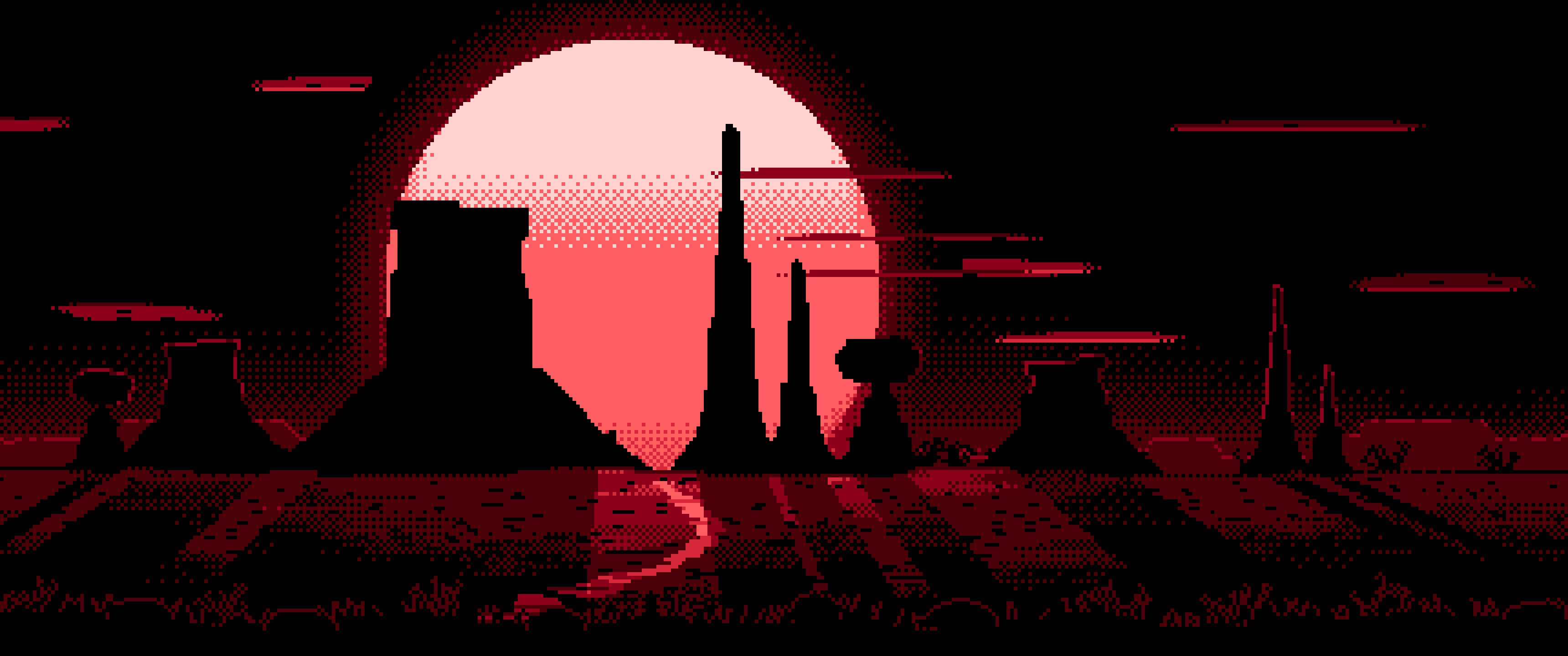 Red Pixel Art Western Desert Buttes ultrawide wallpaper, 3440 × 1440