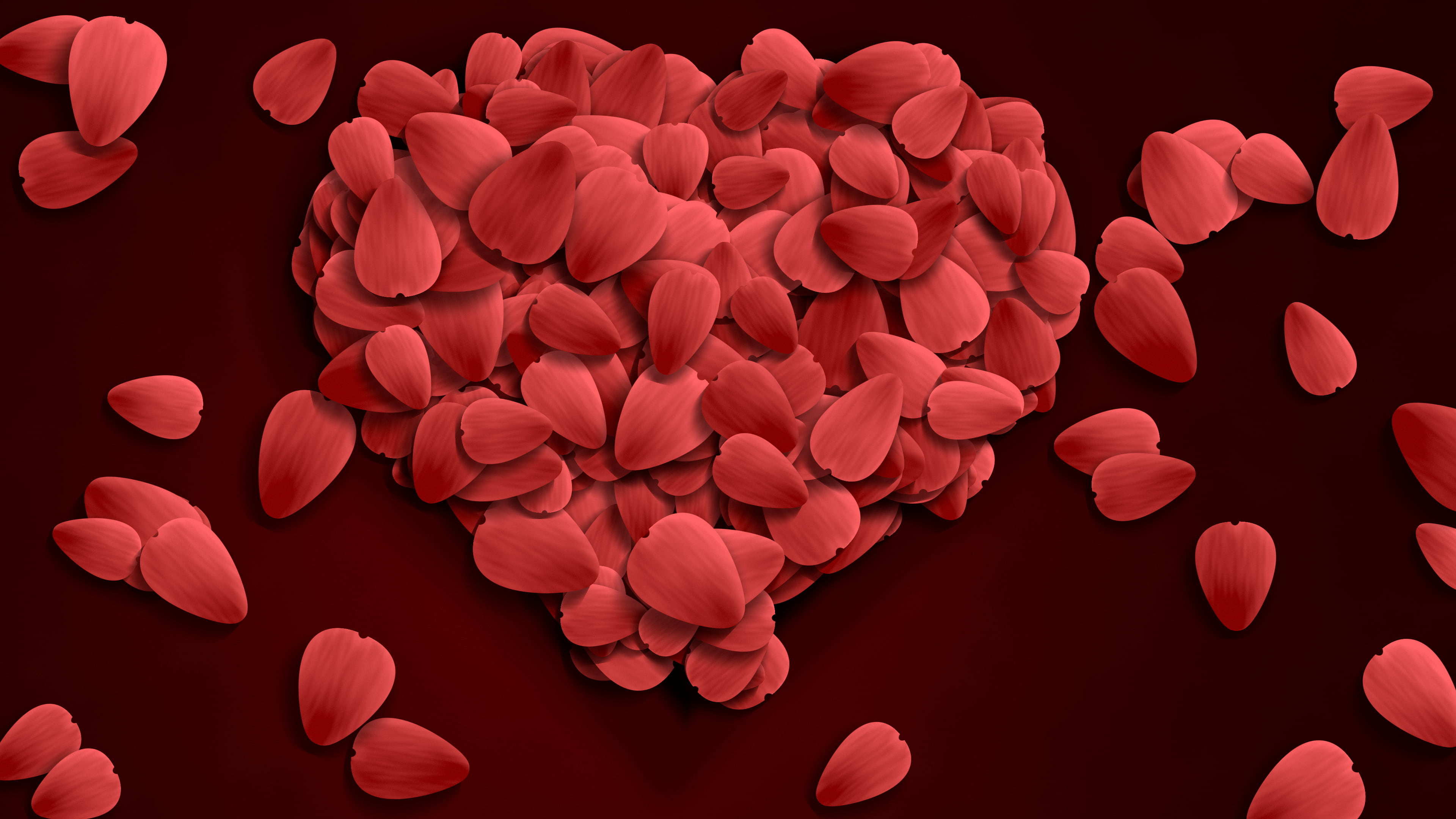 Red Rose Petal Heart desktop wallpaper in 4K