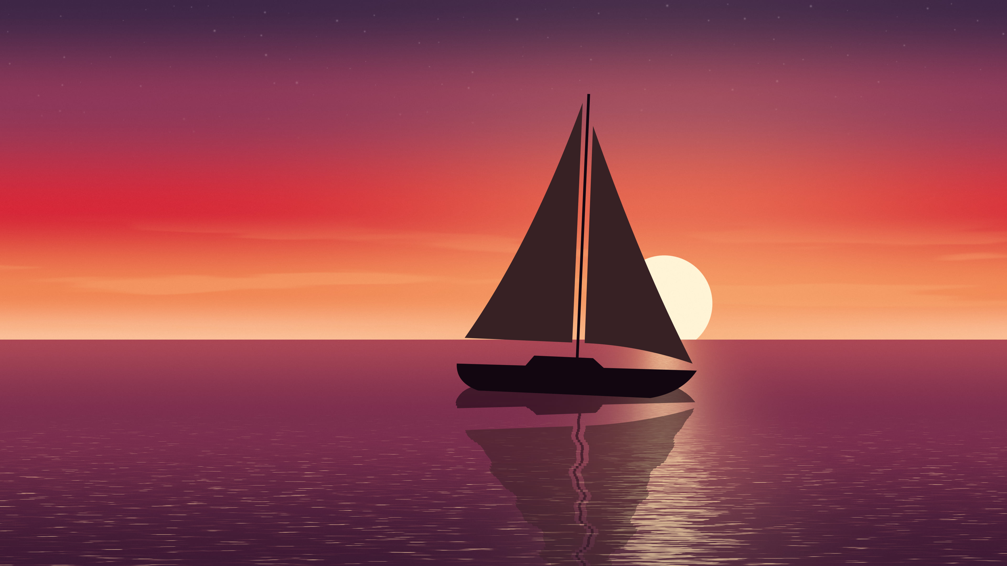 Red Sailboat Sunset desktop wallpaper in 4K