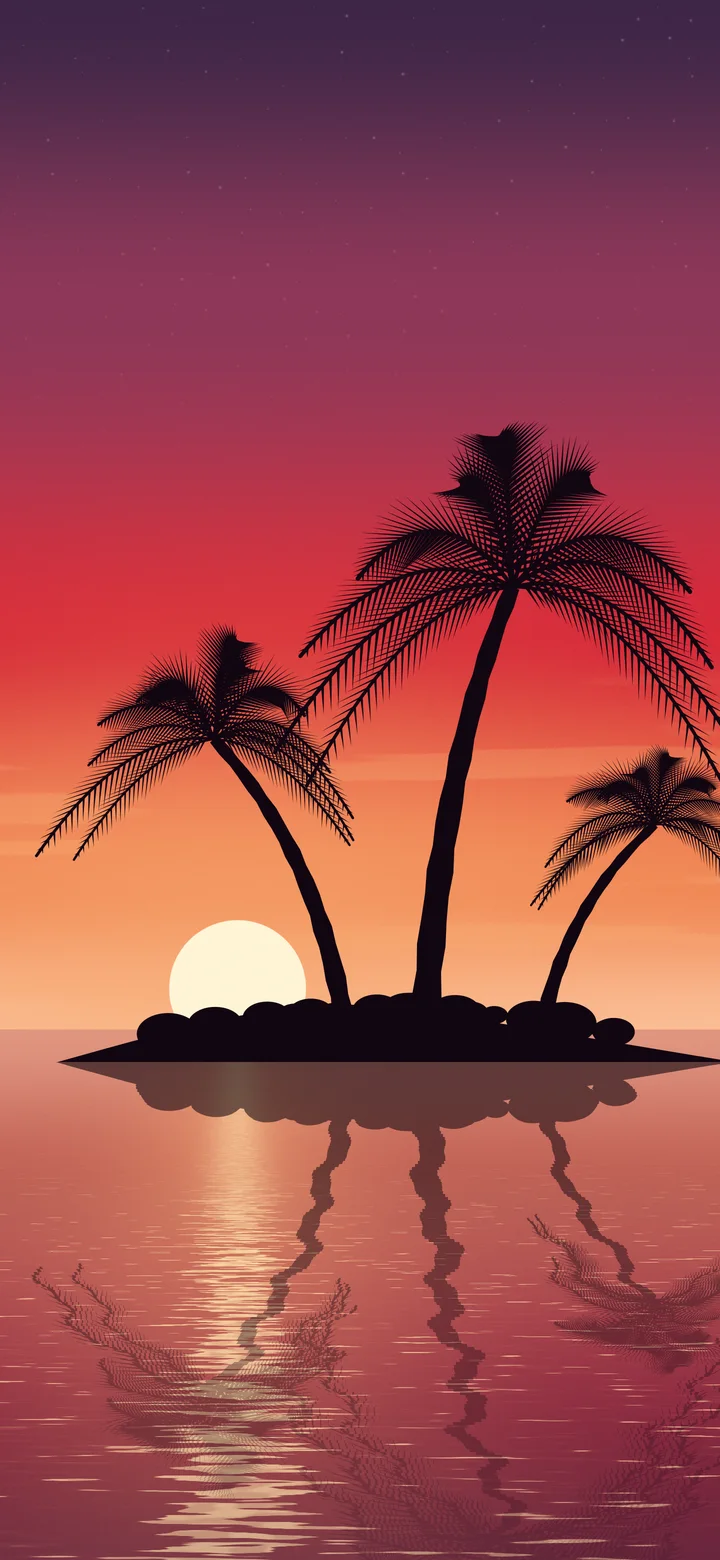 Red Tropical Island Sunset wallpaper for iPhone and Android