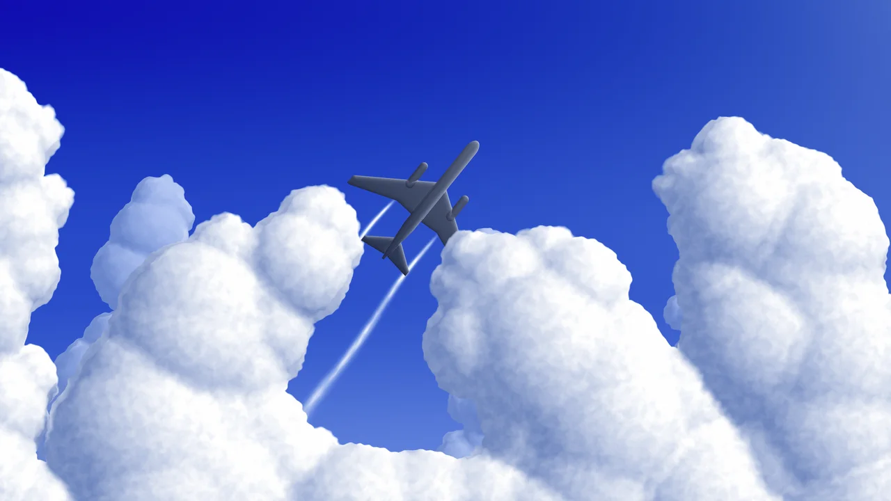 Royal Blue Airplane in the Clouds desktop wallpaper in 4K