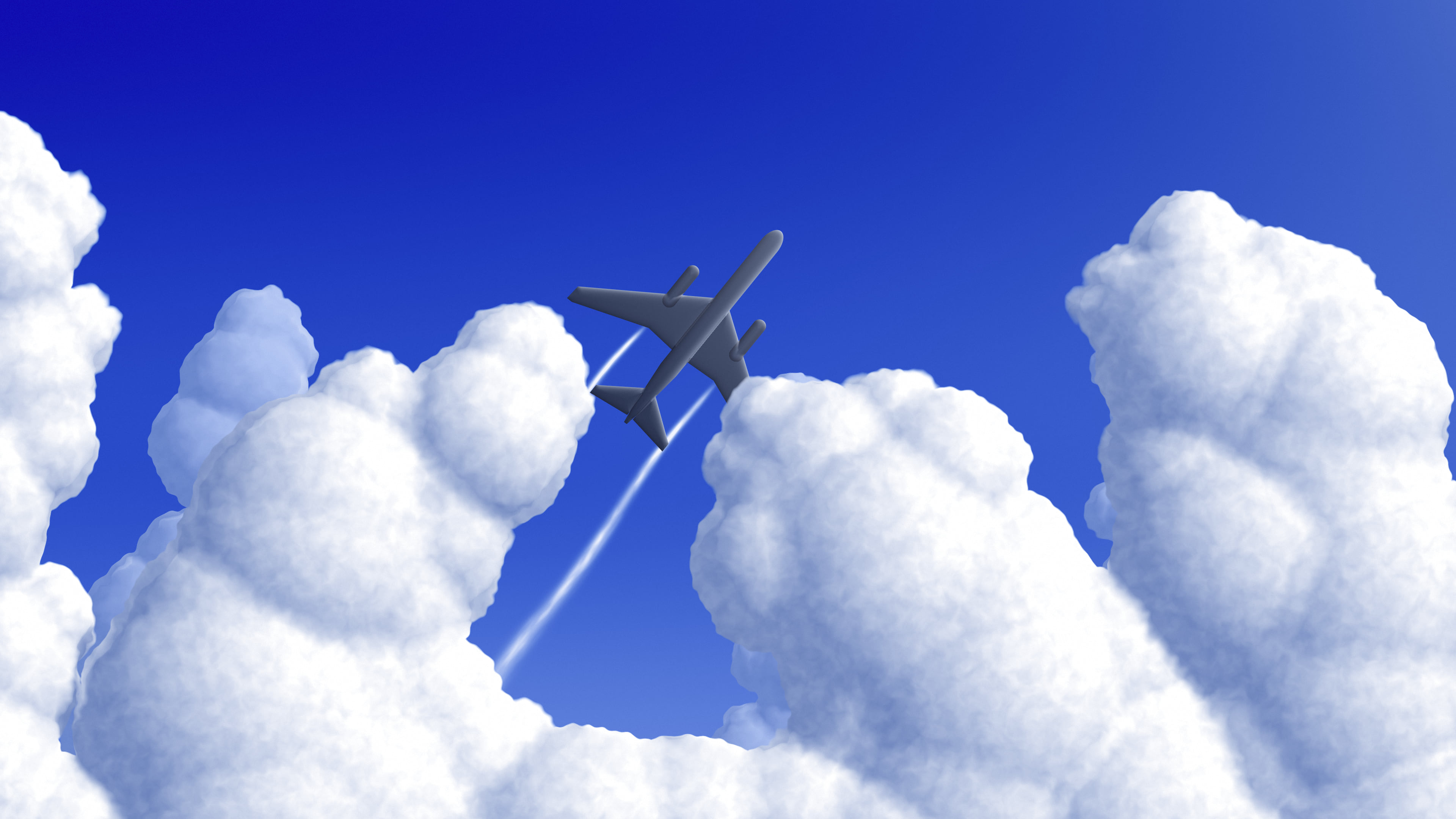 Royal Blue Airplane in the Clouds desktop wallpaper in 4K