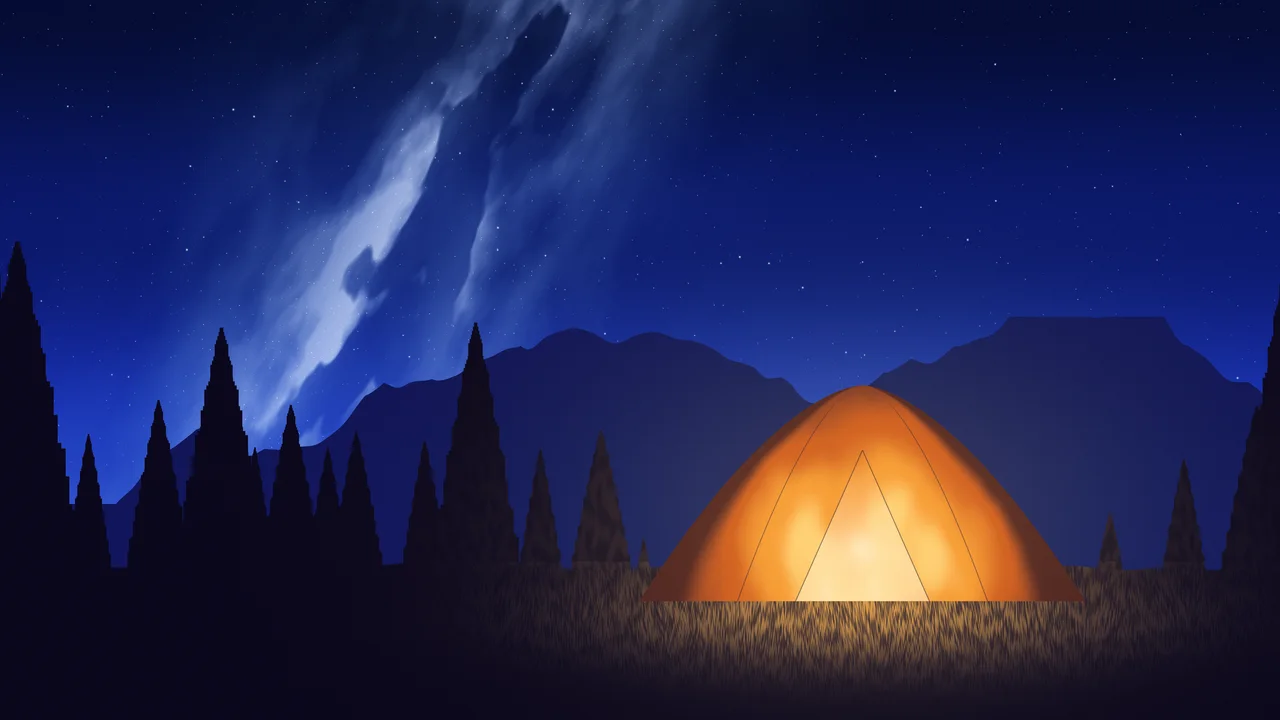 Royal Blue Camping Tent Under the Milky Way desktop wallpaper in 4K