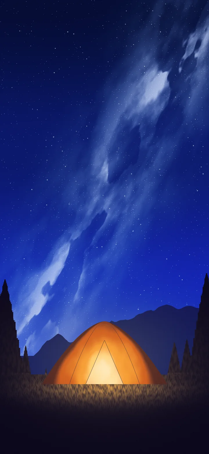 Royal Blue Camping Tent Under the Milky Way wallpaper for iPhone and Android