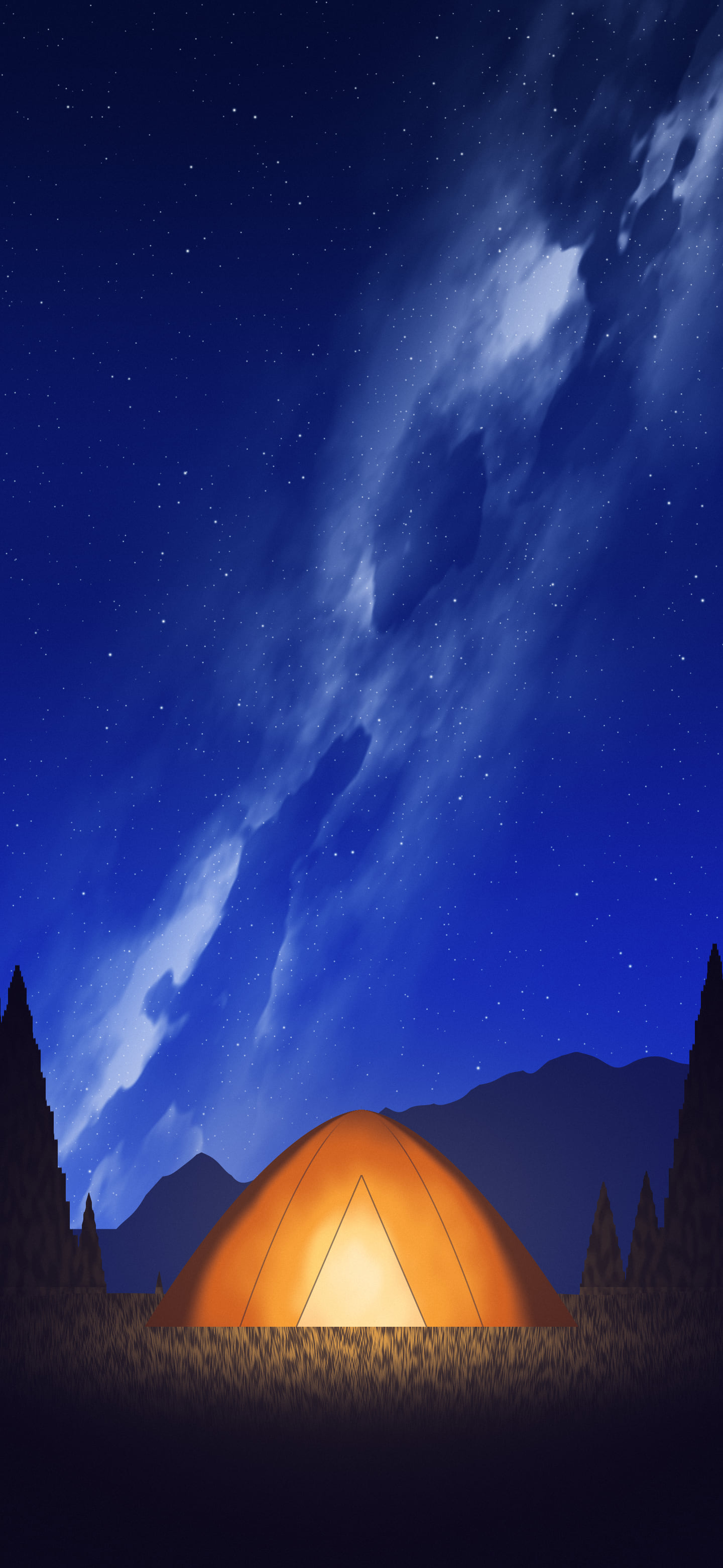Royal Blue Camping Tent Under the Milky Way wallpaper for iPhone and Android