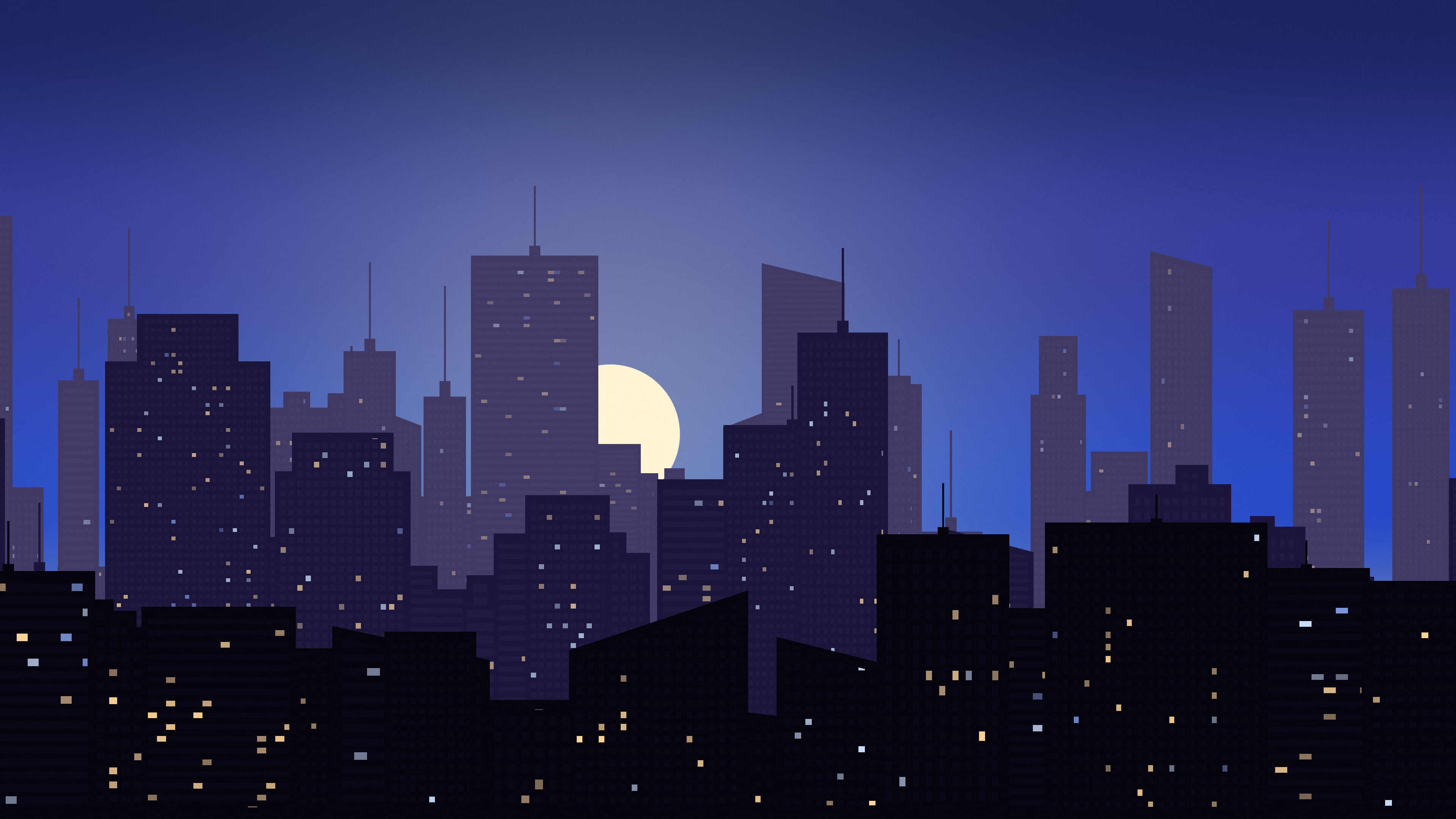 Royal Blue City Skyline Sunset desktop wallpaper in 4K
