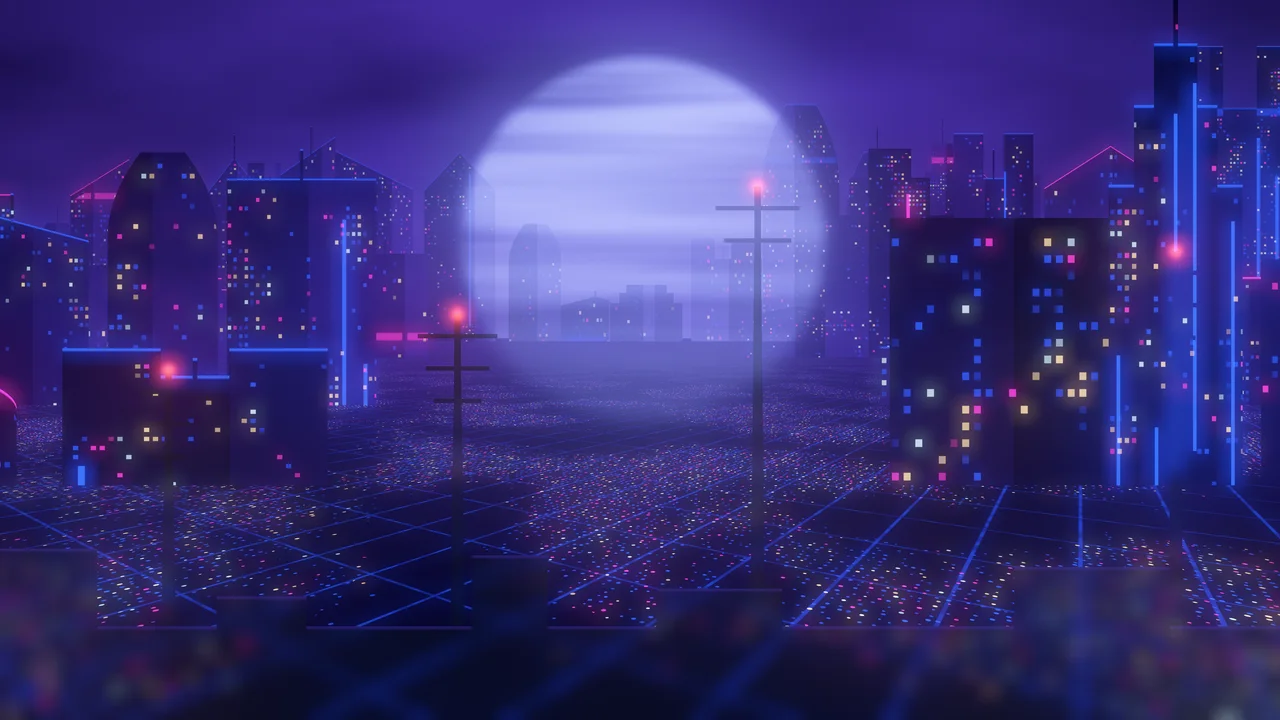 Royal Blue Cyberpunk City Rooftop desktop wallpaper in 4K