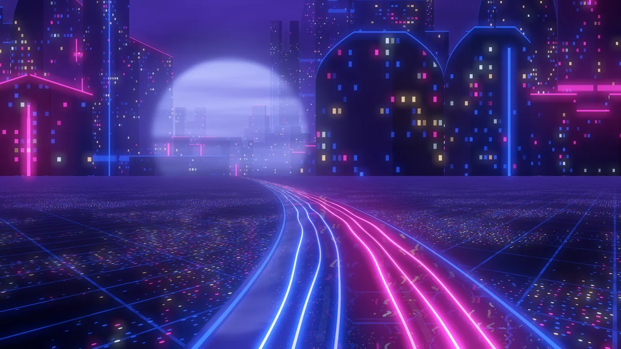 Royal Blue Cyberpunk Highway desktop wallpaper in 4K