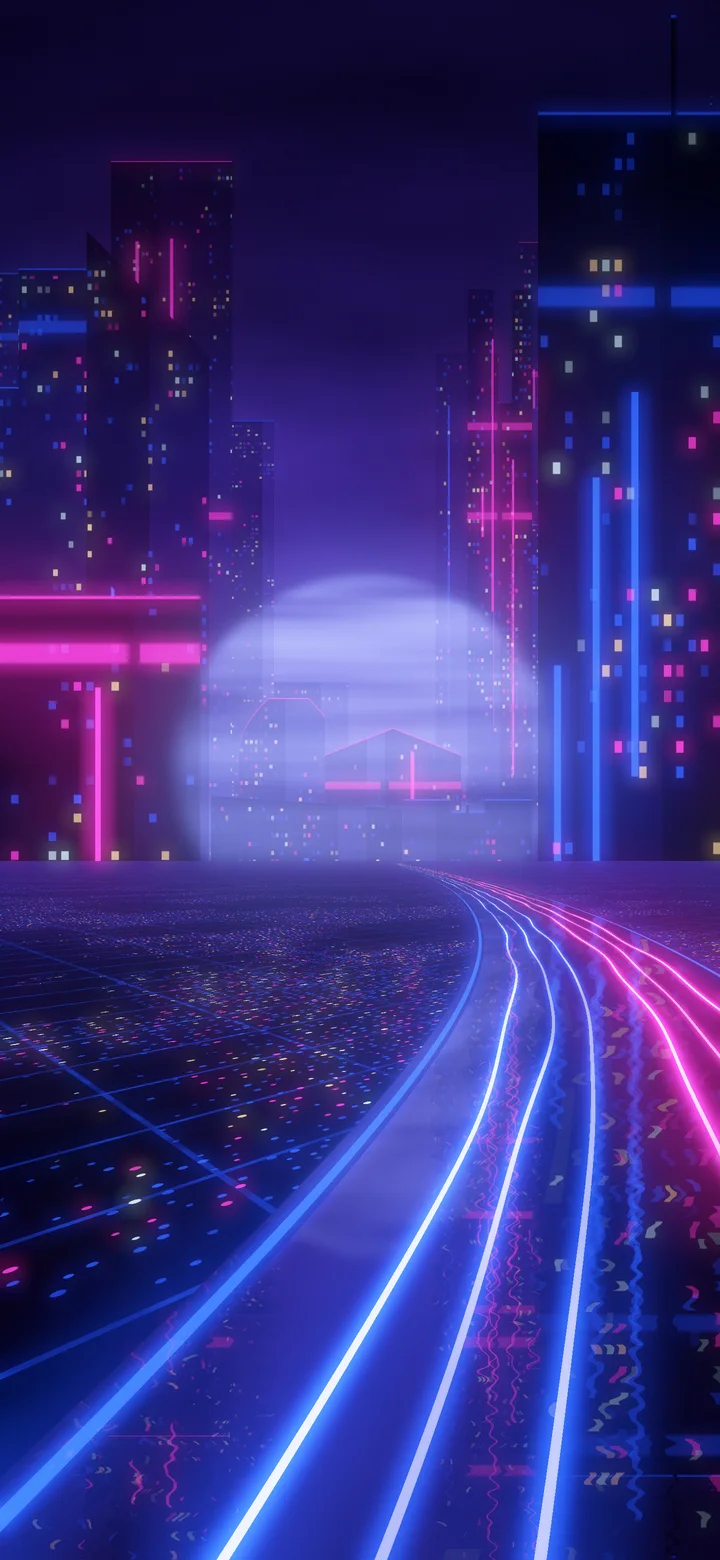 Royal Blue Cyberpunk Highway wallpaper for iPhone and Android