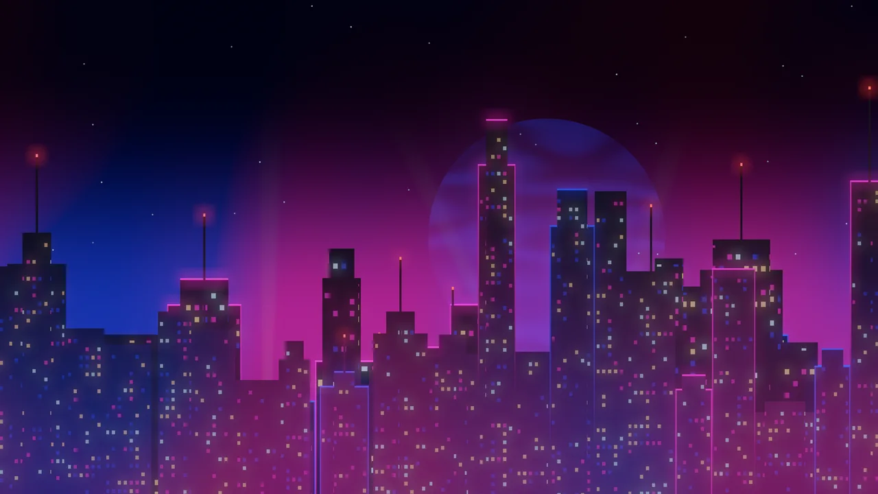 Royal Blue Cyberpunk Skyline desktop wallpaper in 4K