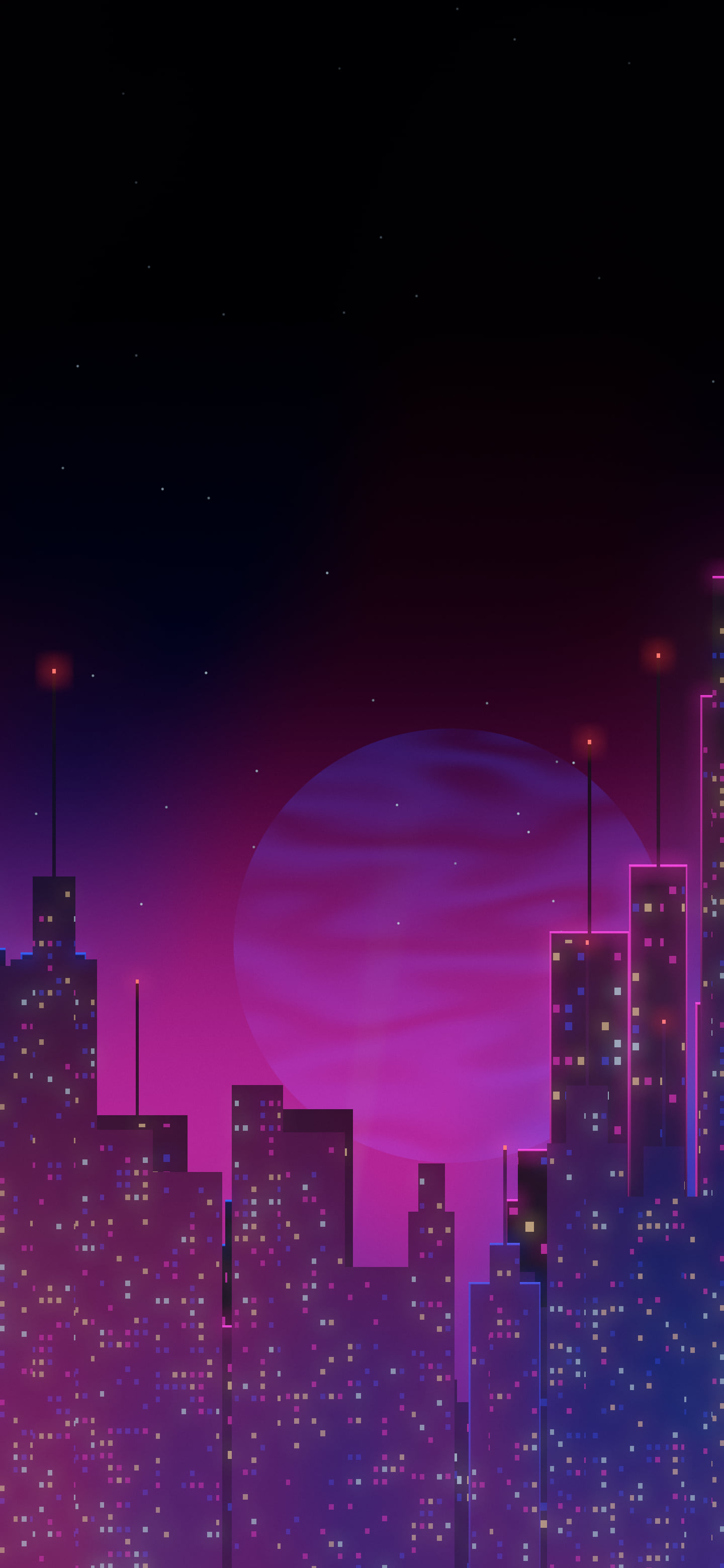 Royal Blue Cyberpunk Skyline wallpaper for iPhone and Android