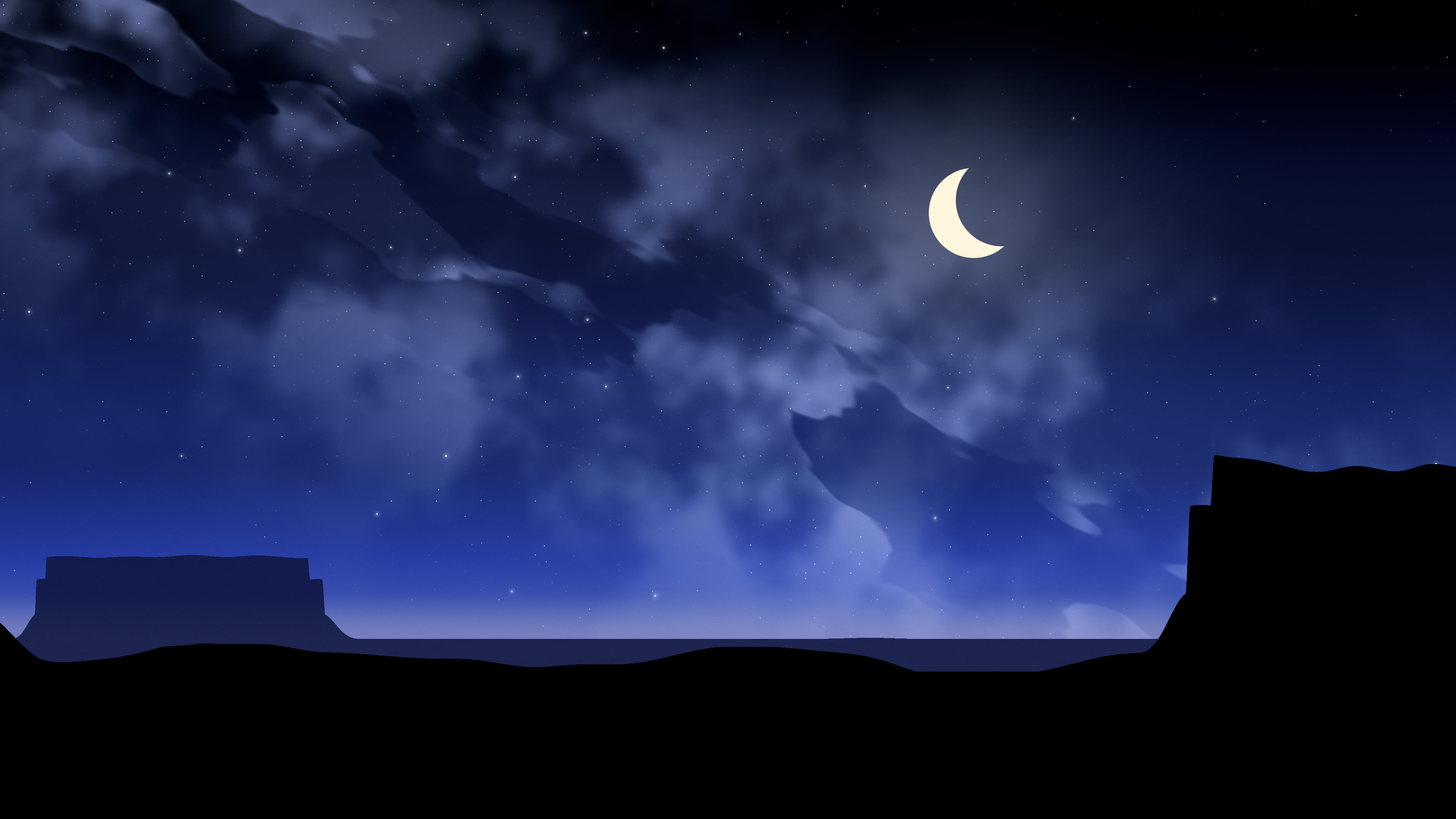 Royal Blue Desert Night Sky desktop wallpaper in 4K