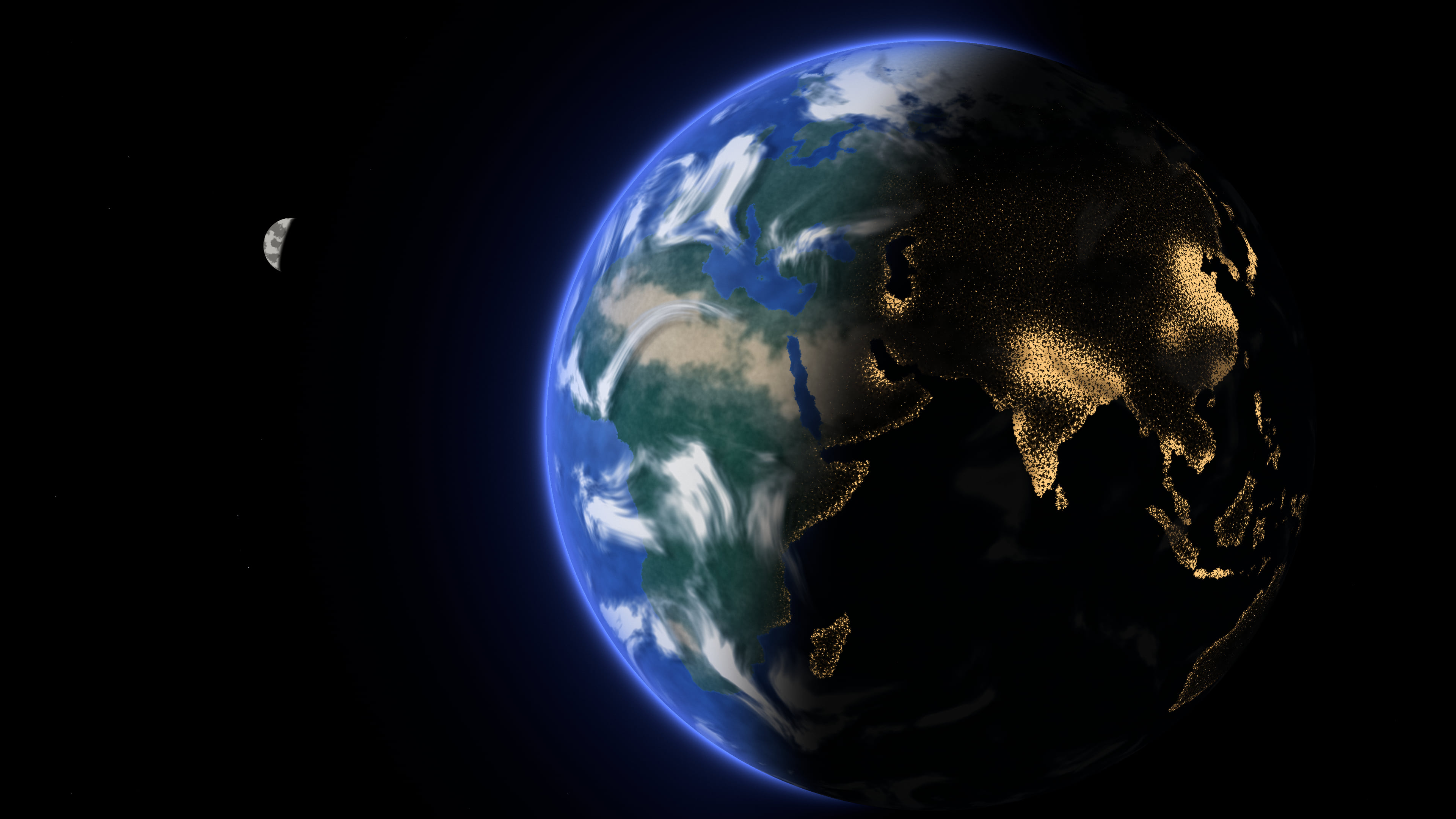 Royal Blue Earth City Lights from Space desktop wallpaper in 4K