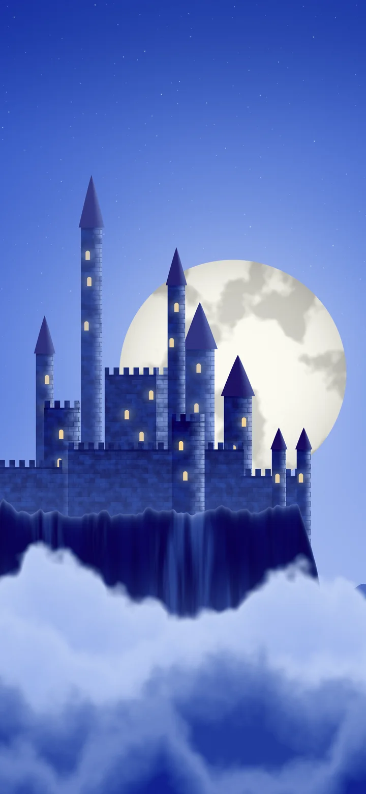 Royal Blue Fantasy Castle in the Clouds wallpaper for iPhone and Android