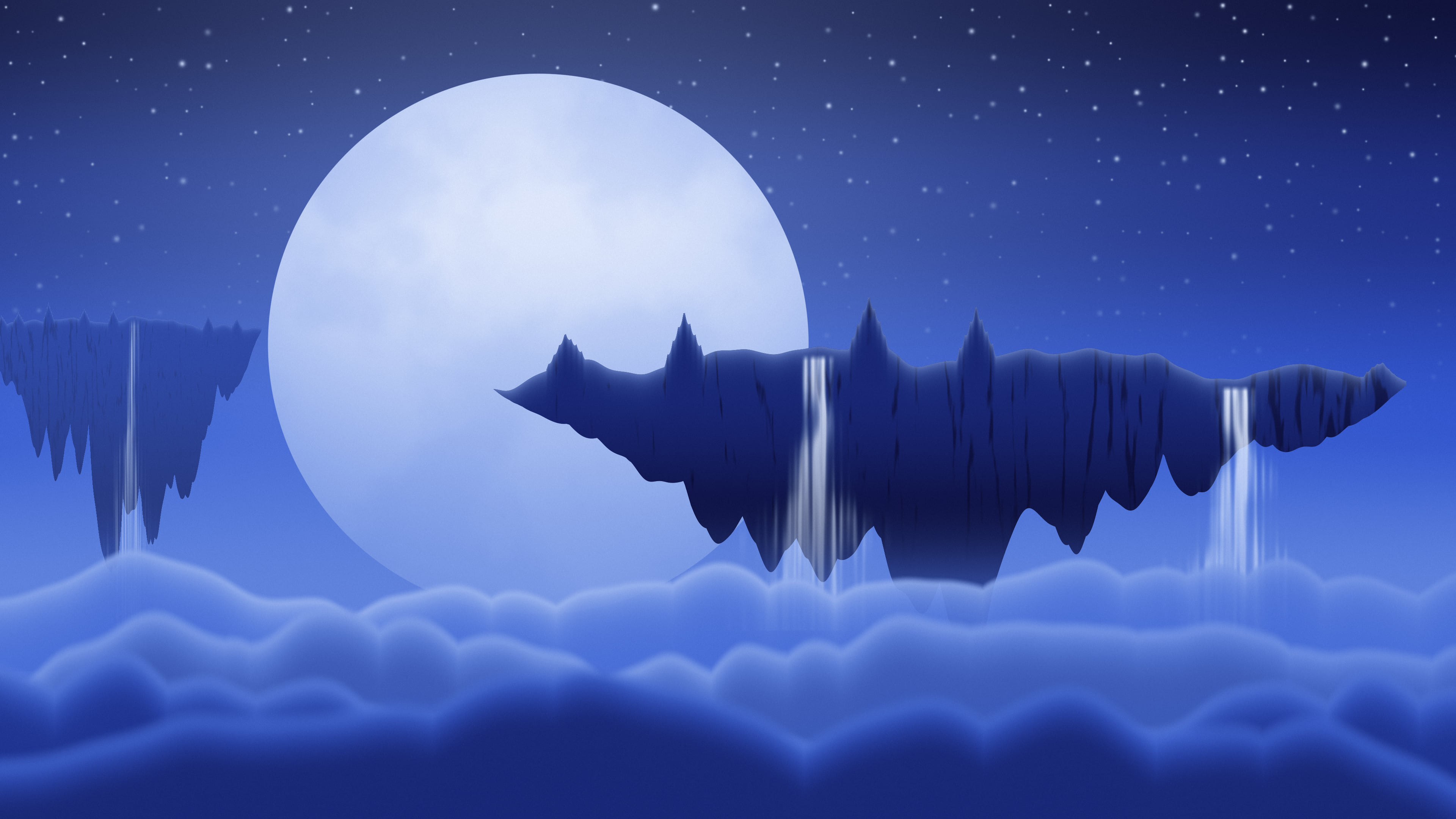 Royal Blue Fantasy Floating Islands desktop wallpaper in 4K