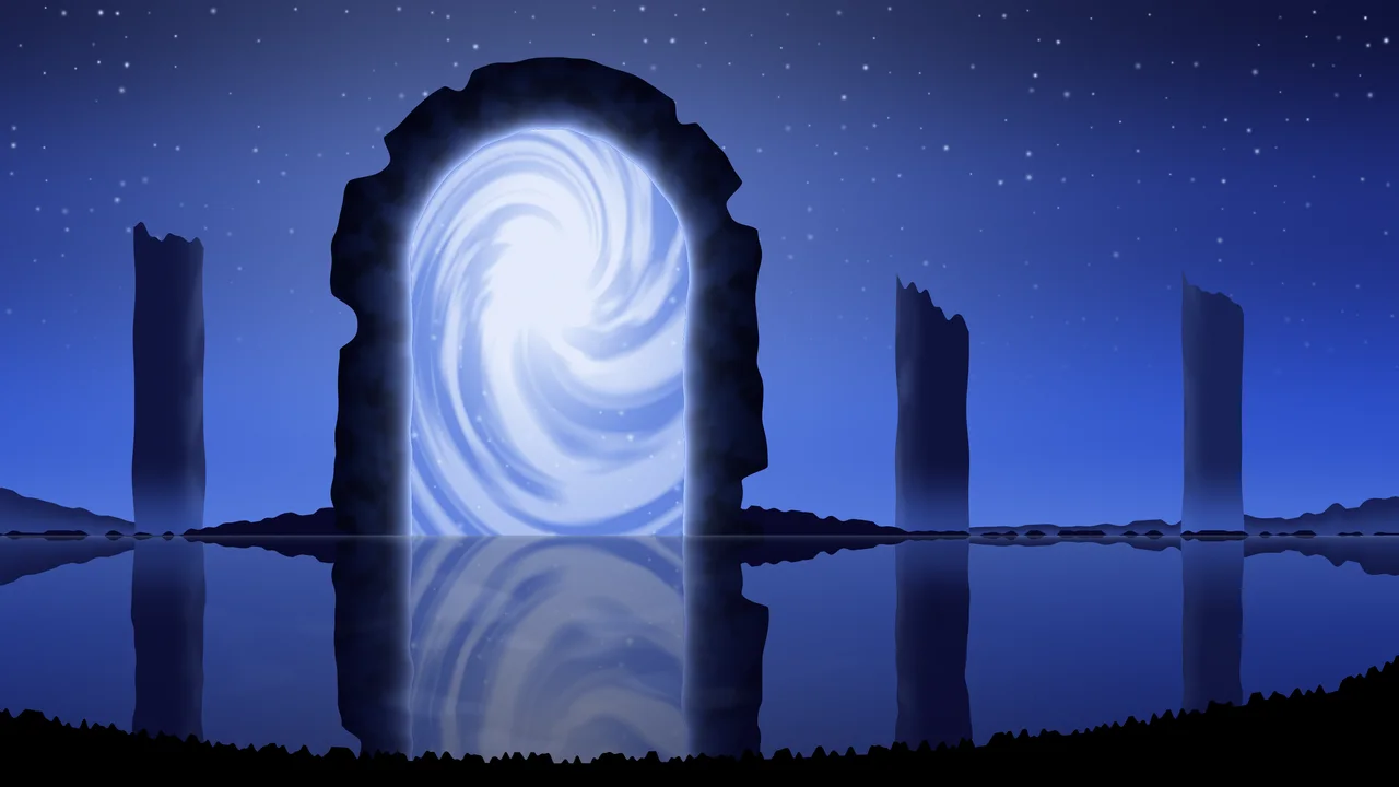 Royal Blue Fantasy Stone Portal desktop wallpaper in 4K