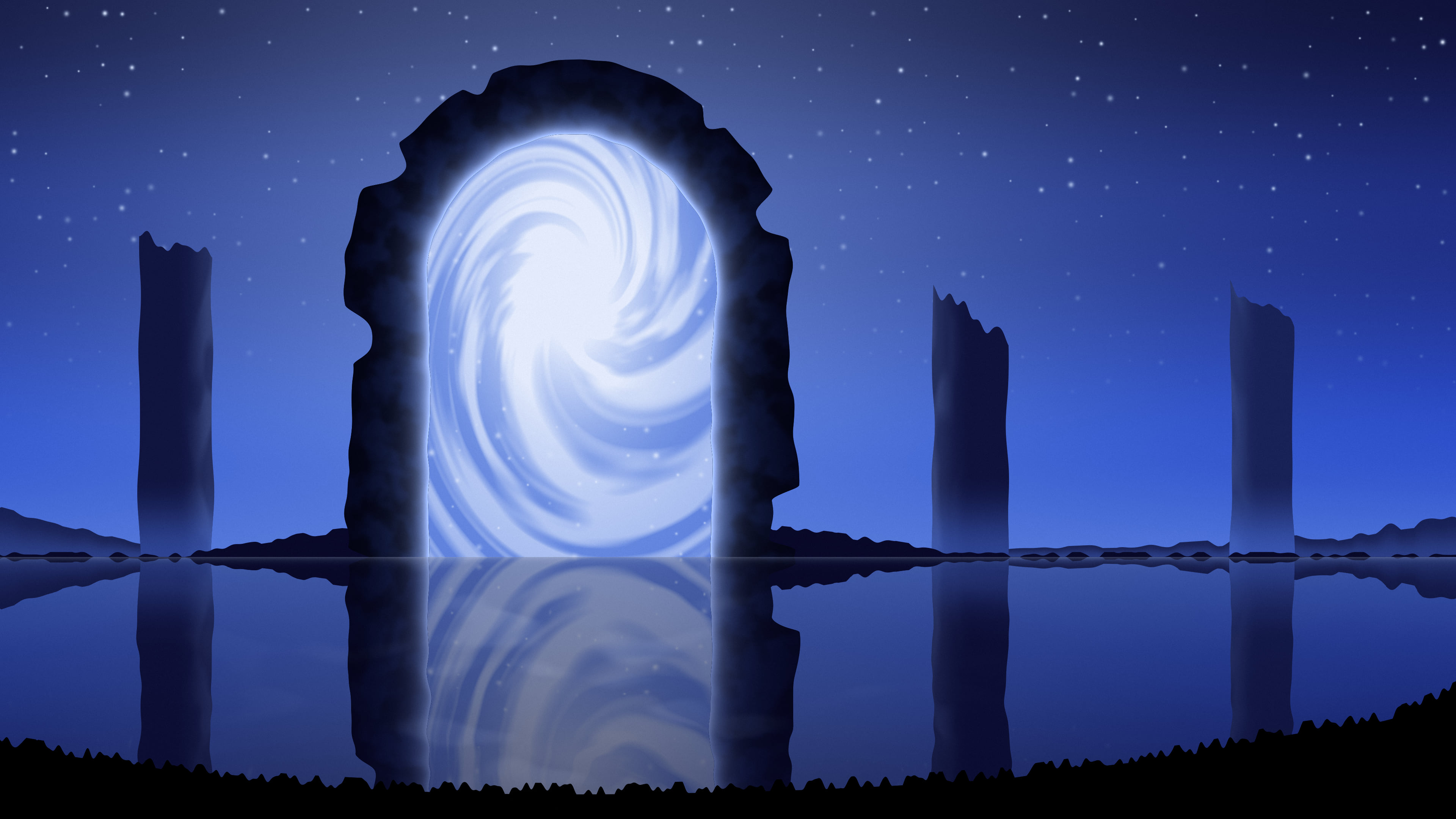 Royal Blue Fantasy Stone Portal desktop wallpaper in 4K