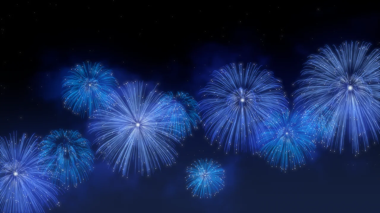 Royal Blue Fireworks Finale desktop wallpaper in 4K