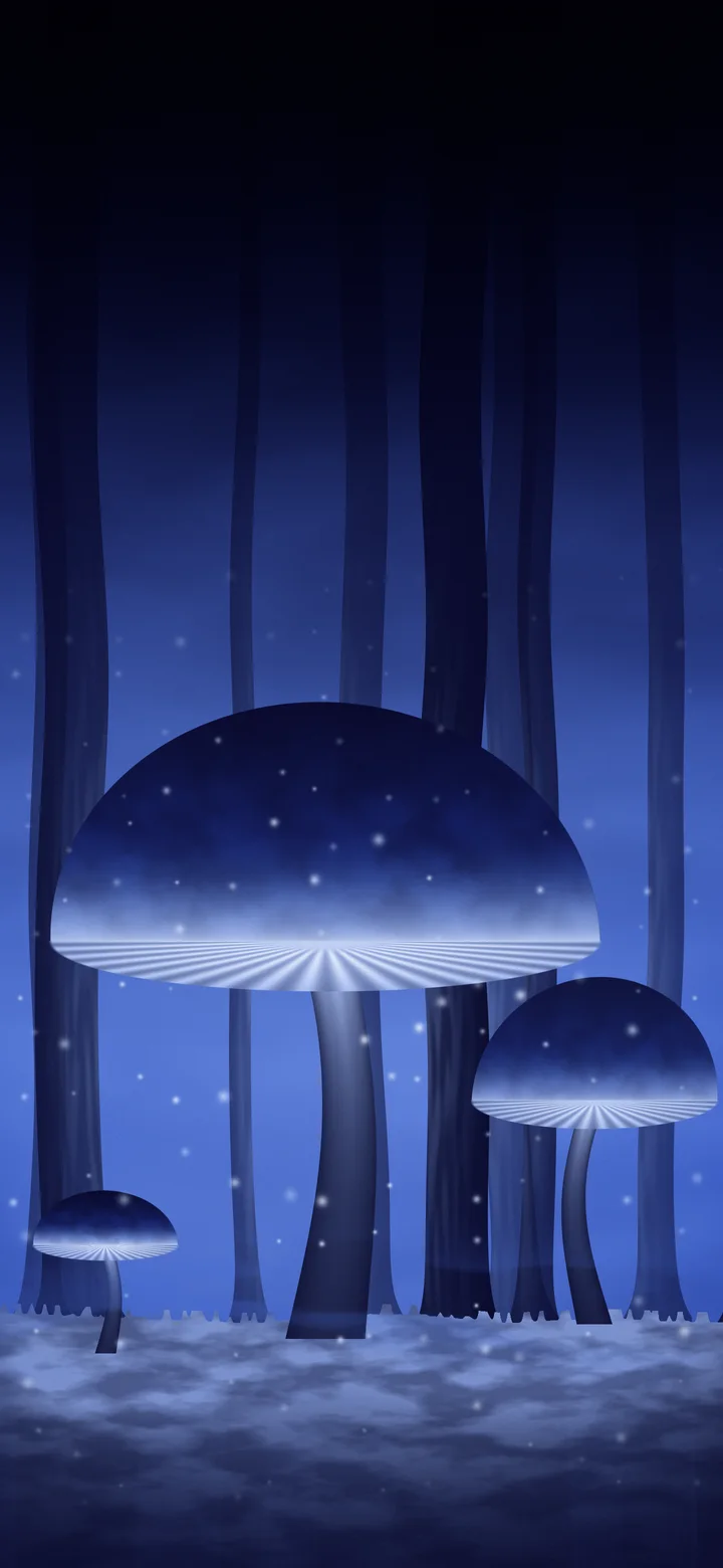 Royal Blue Glowing Mushroom Forest wallpaper for iPhone and Android