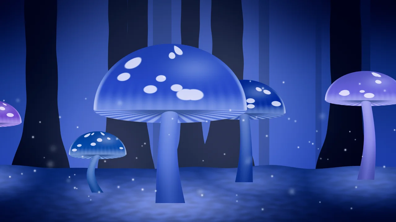 Royal Blue Glowing Mushrooms desktop wallpaper in 4K