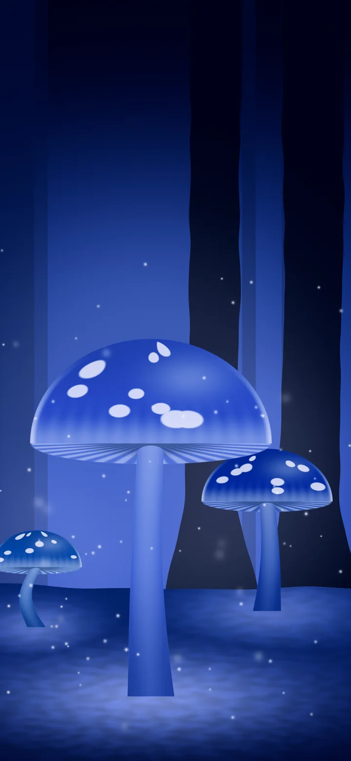 Royal Blue Glowing Mushrooms wallpaper for iPhone and Android
