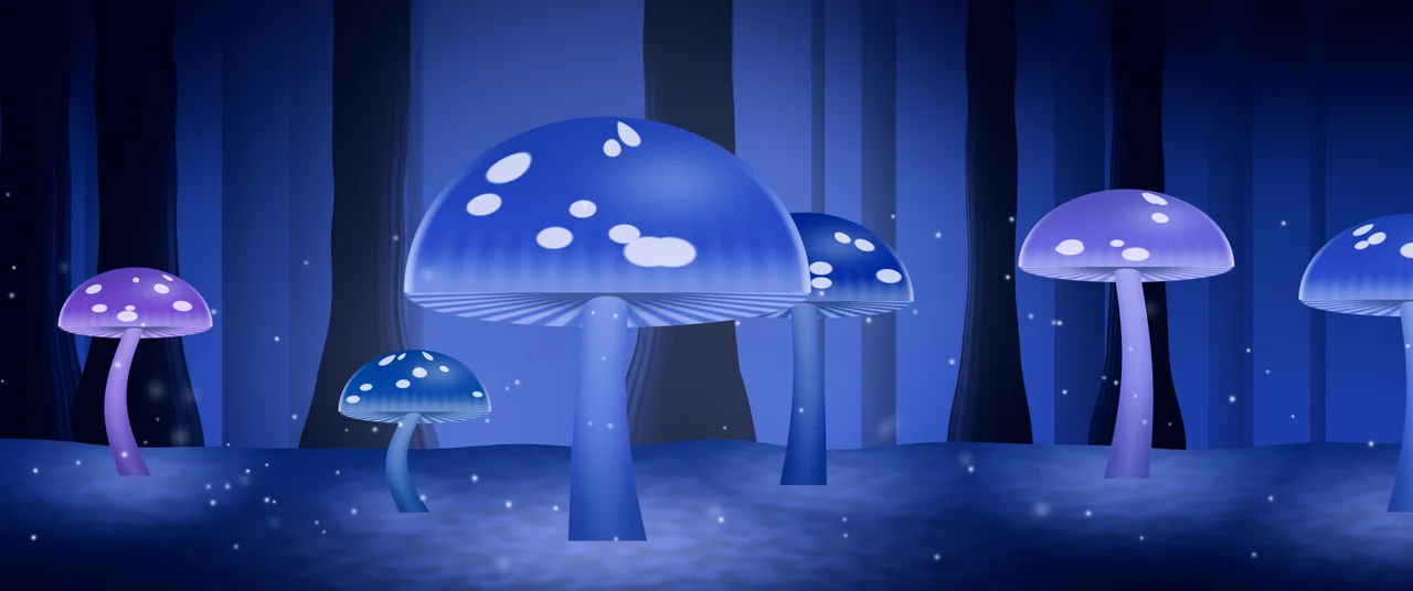 Royal Blue Glowing Mushrooms ultrawide wallpaper, 3440 × 1440