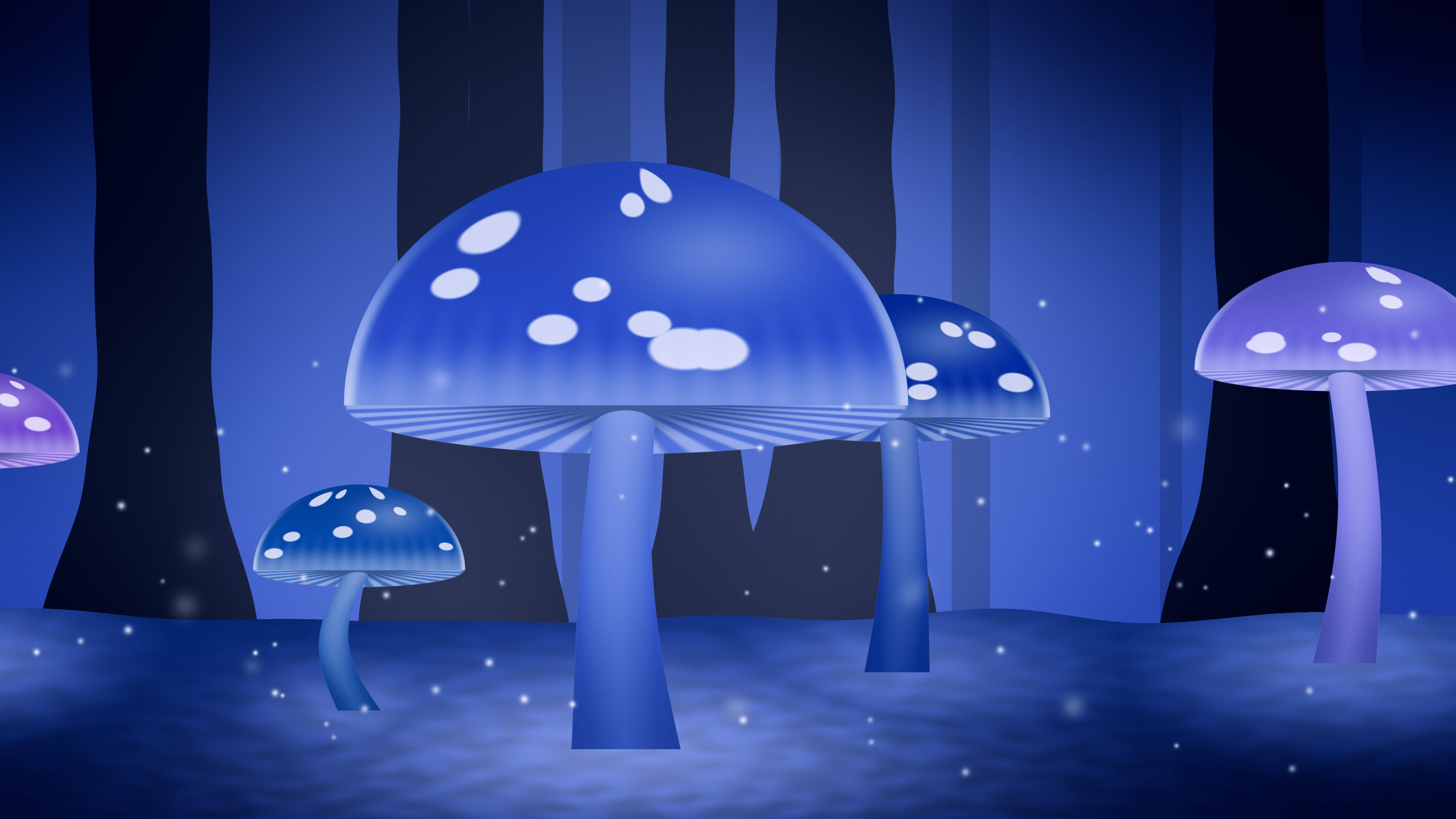 Royal Blue Glowing Mushrooms desktop wallpaper in 4K