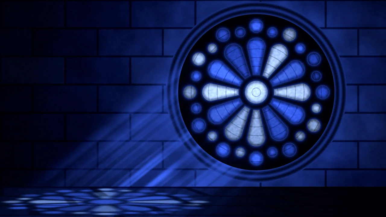 Royal Blue Gothic Stained Glass Window desktop wallpaper in 4K