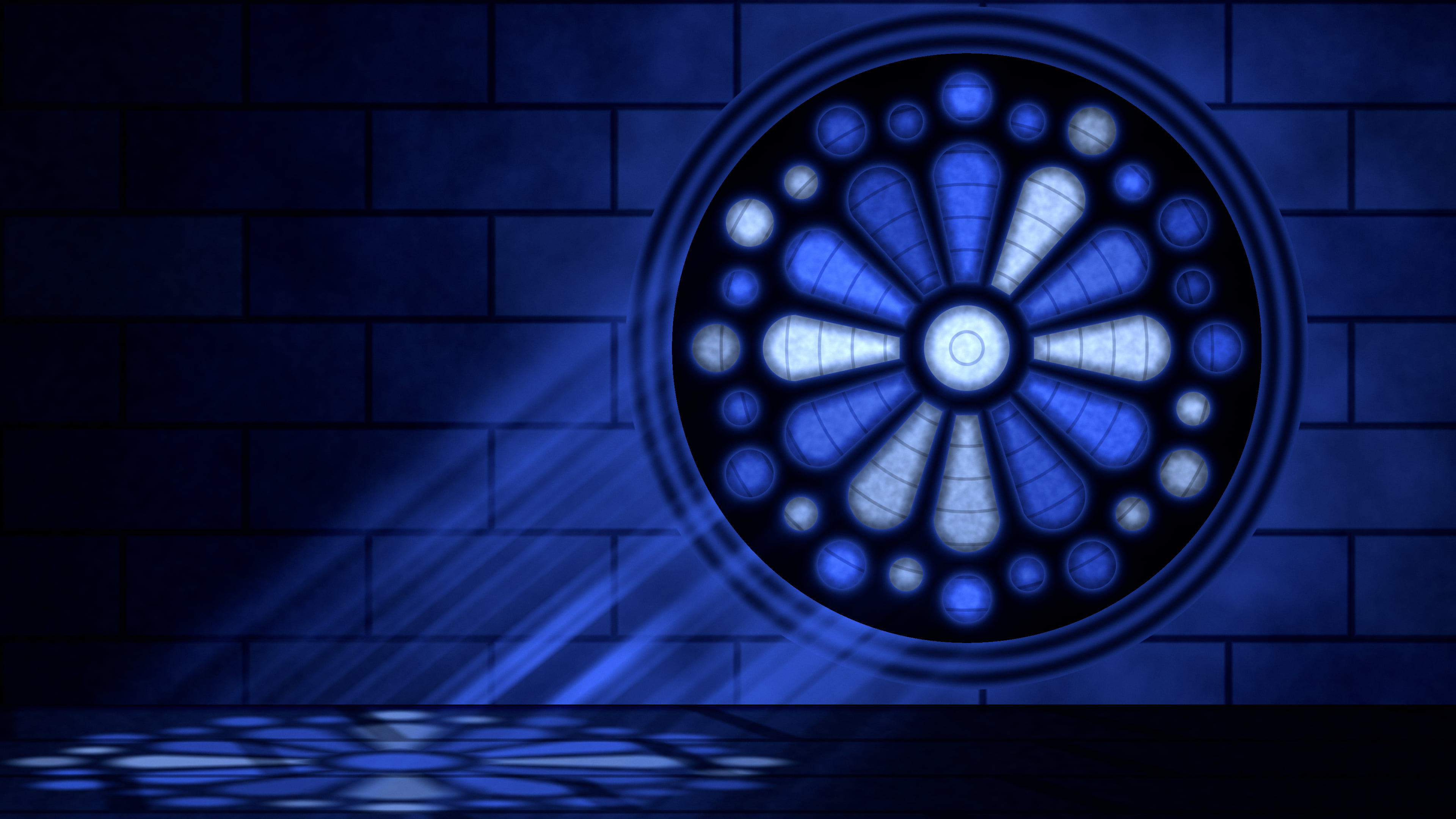 Royal Blue Gothic Stained Glass Window desktop wallpaper in 4K