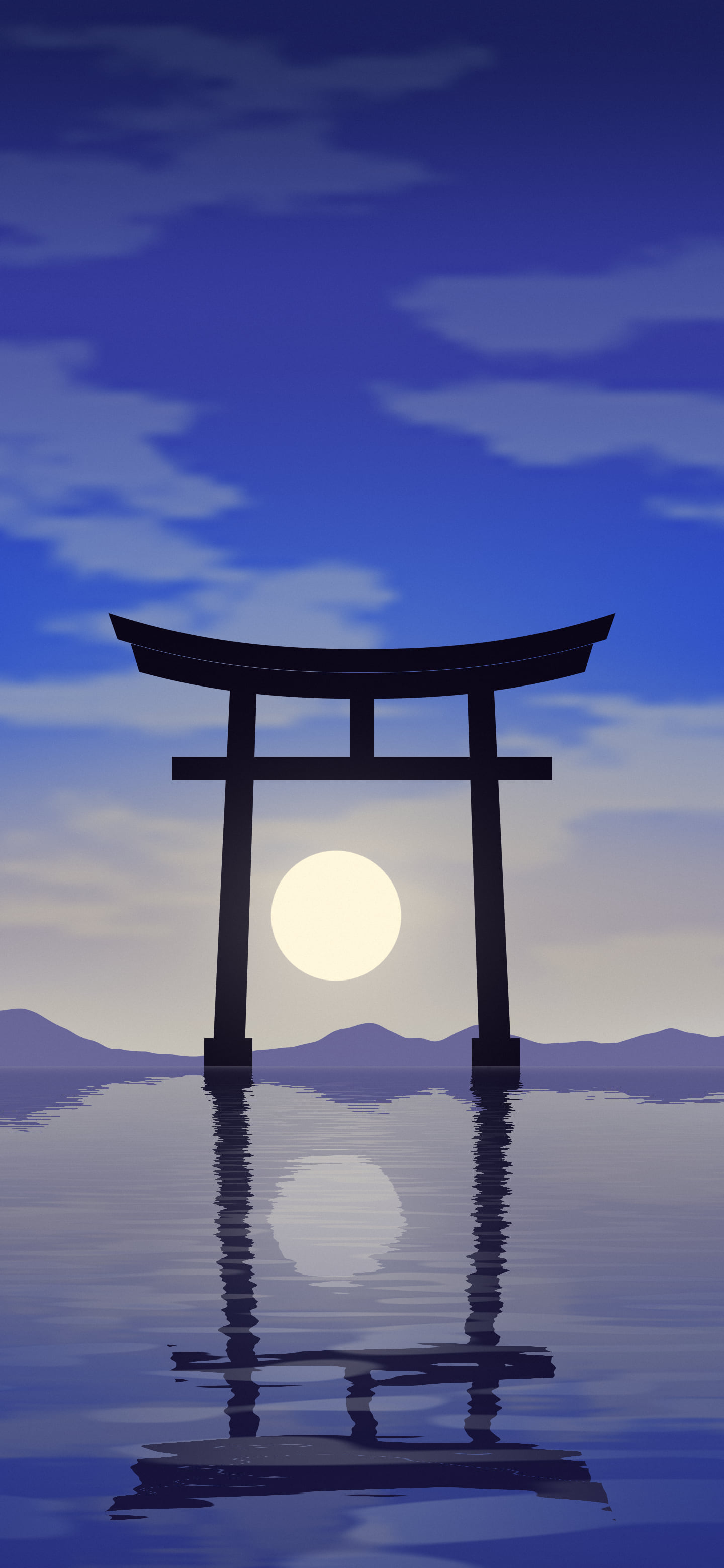 Royal Blue Japanese Torii Gate Sunset wallpaper for iPhone and Android