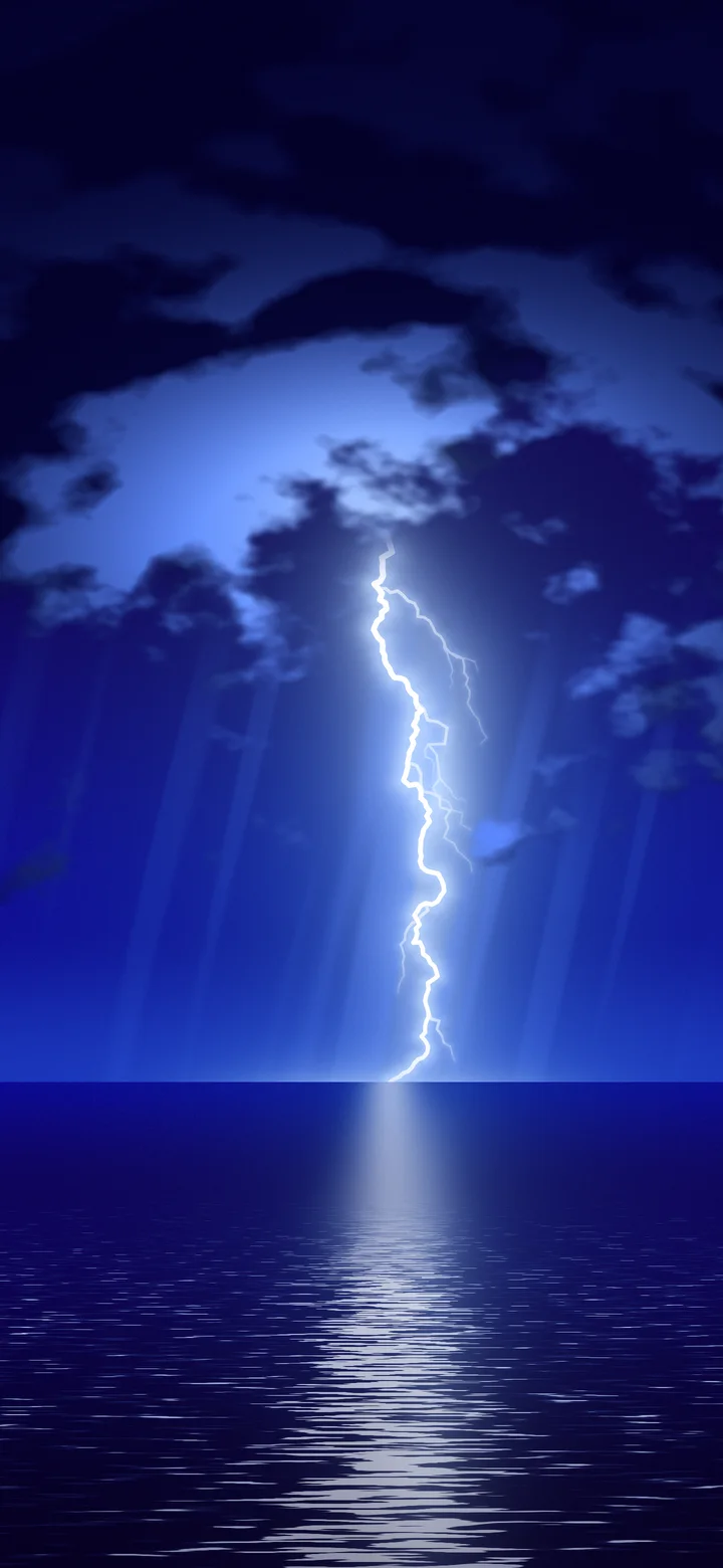Royal Blue Lightning Over the Ocean wallpaper for iPhone and Android